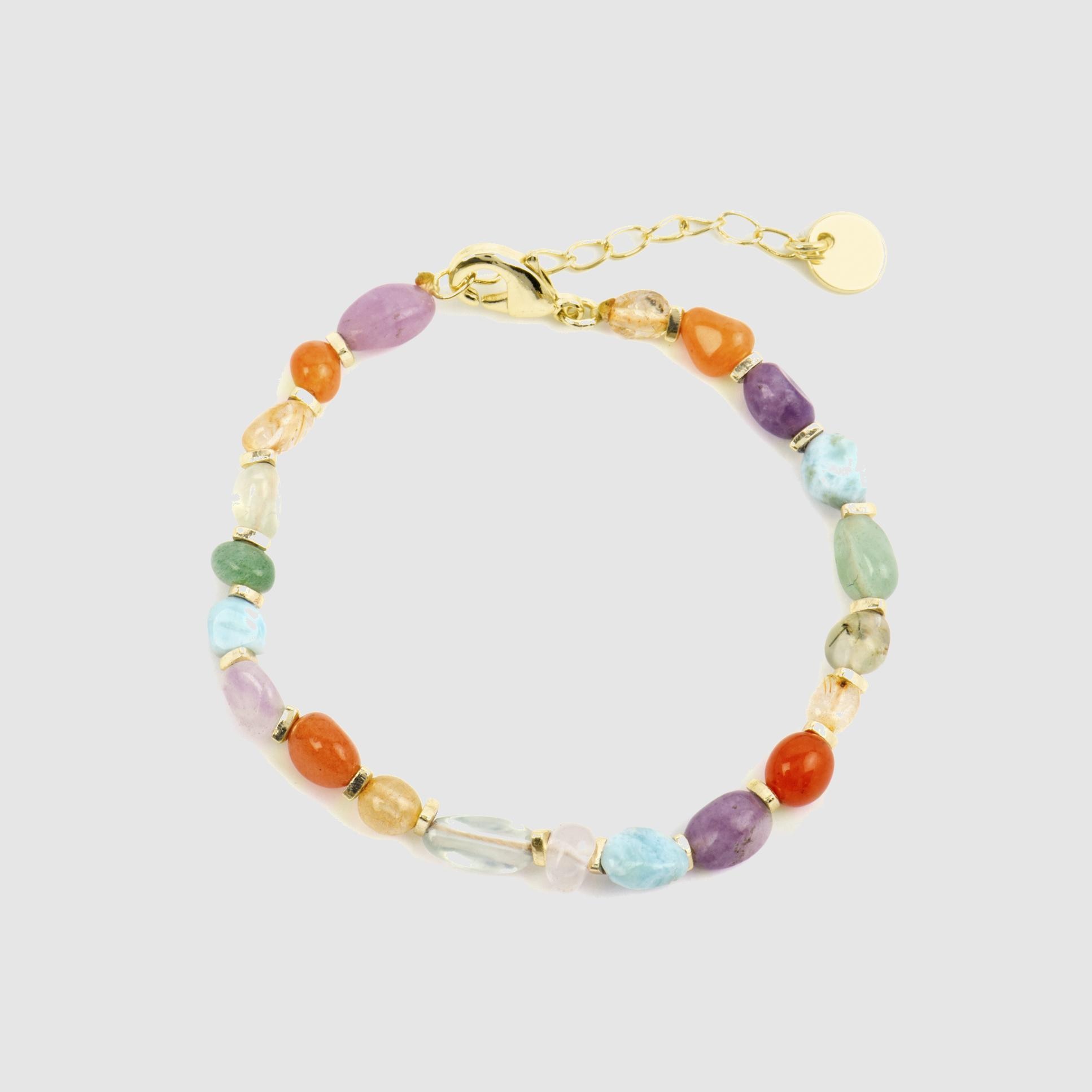 Pulseira de Corrente Boho Acabada em Ouro de 18 Quilates com Multicolor Pedra Natural Ouro-3