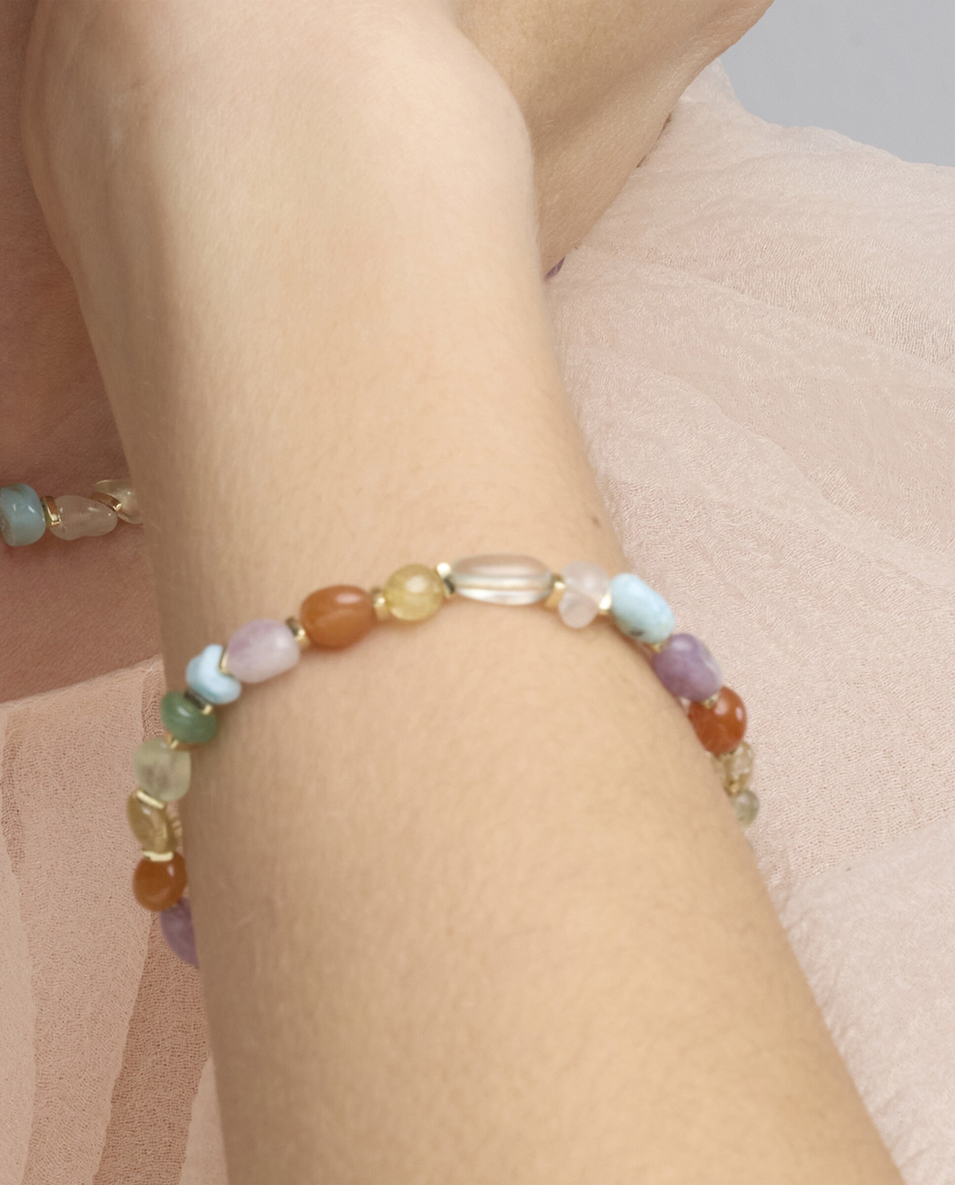 Pulseira de Corrente Boho Acabada em Ouro de 18 Quilates com Multicolor Pedra Natural Ouro-4