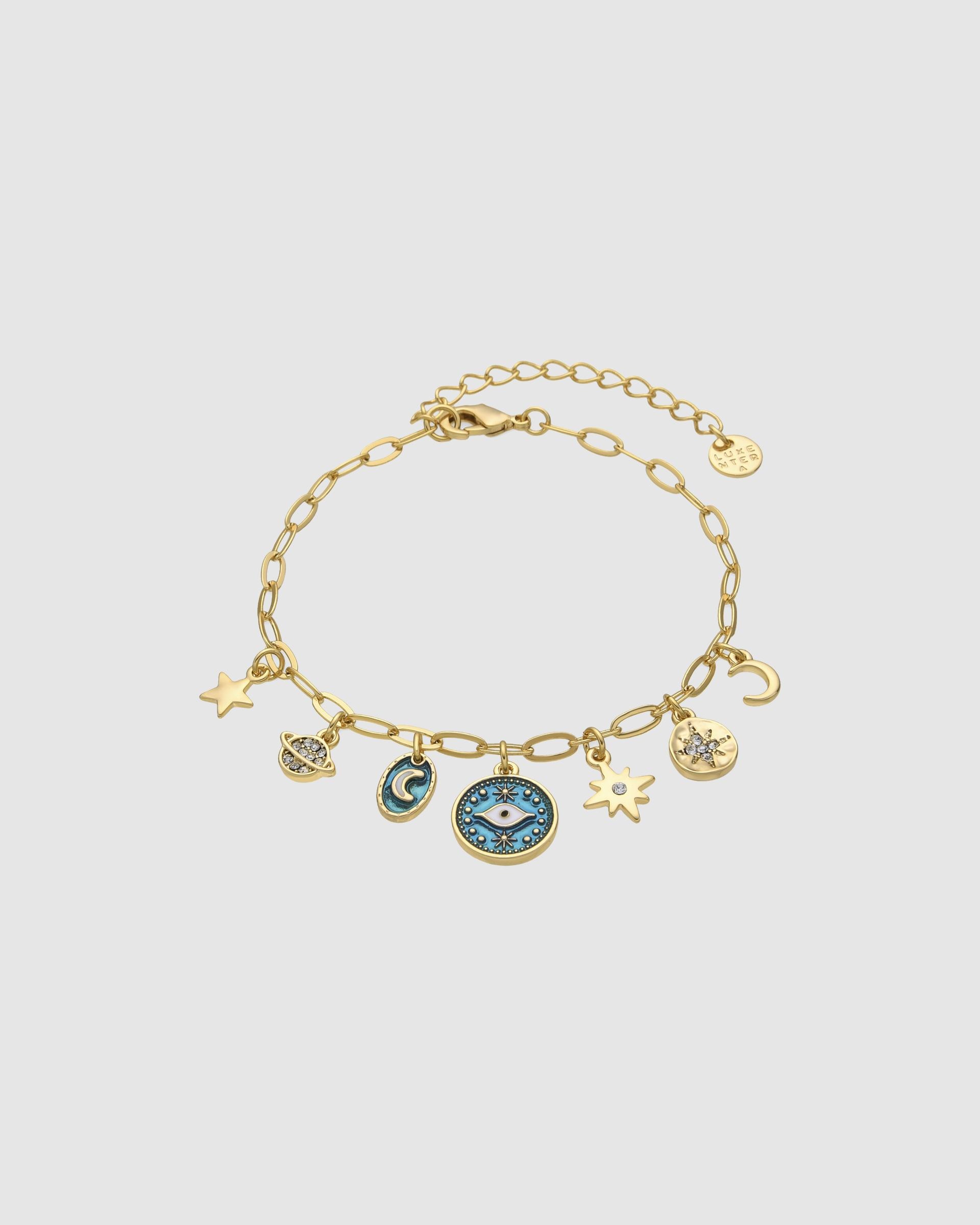 Pulseira com Charms Boho Acabada em Ouro de 18 Quilates com Esmalte Azul Ouro-1