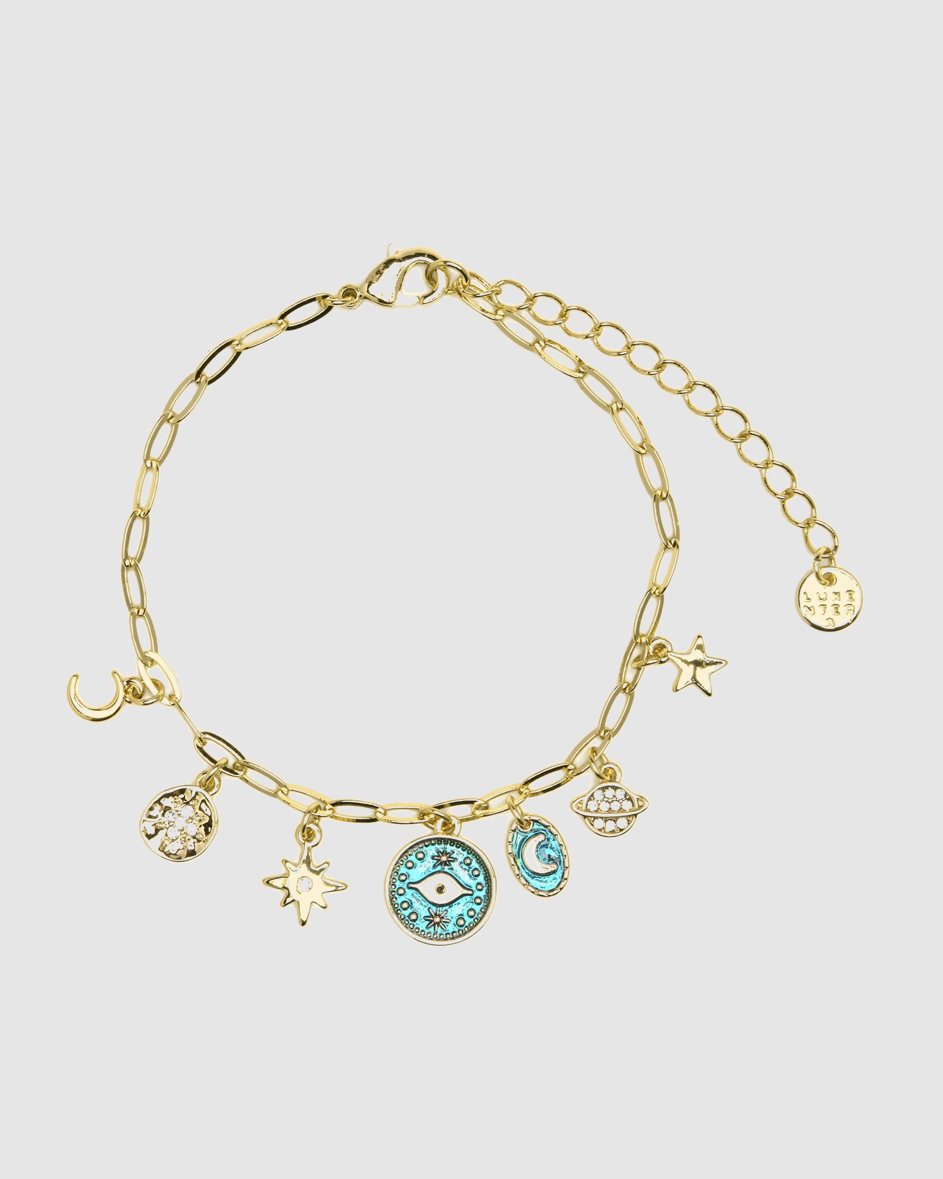 Pulseira com Charms Boho Acabada em Ouro de 18 Quilates com Esmalte Azul Ouro-3