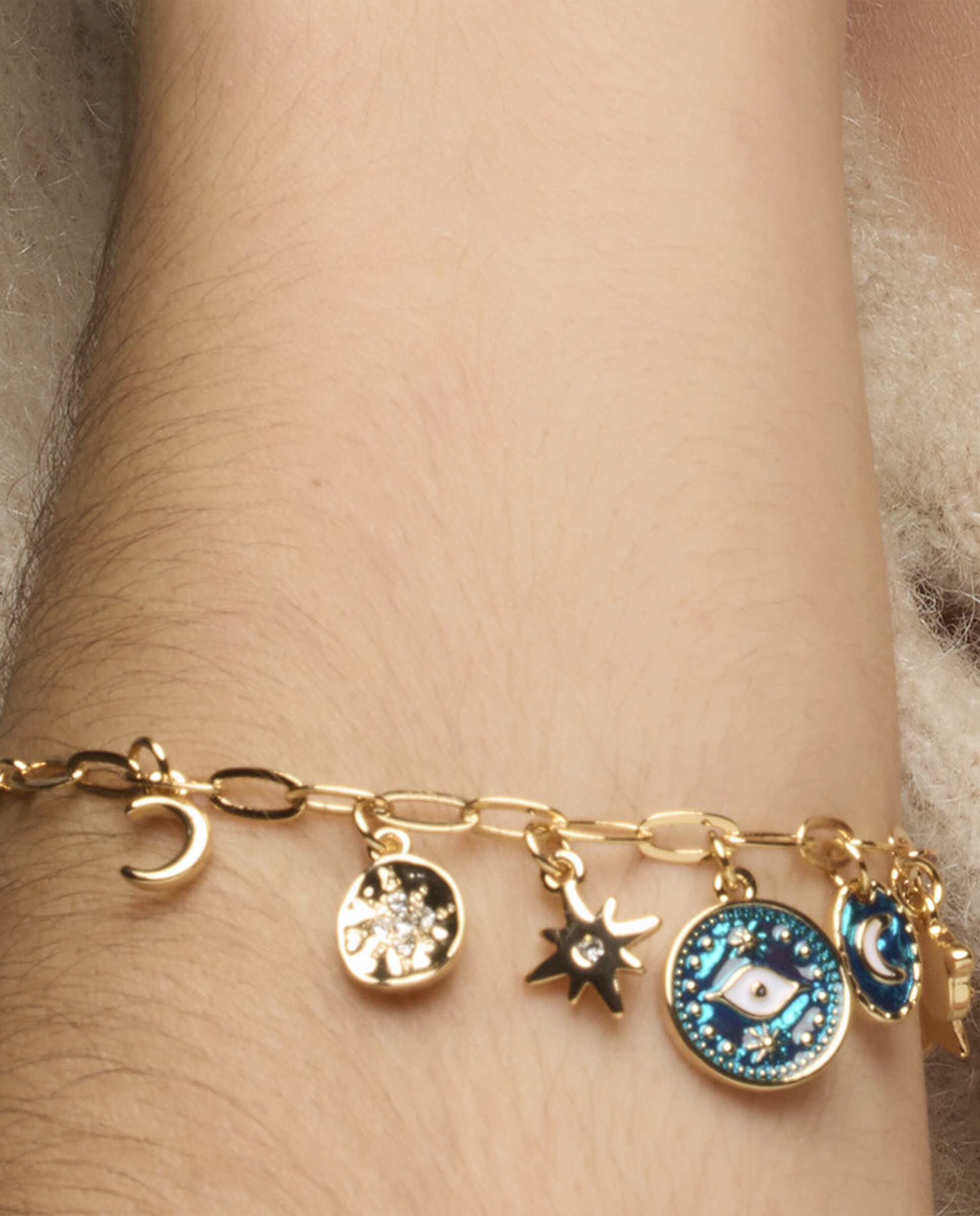 Pulseira com Charms Boho Acabada em Ouro de 18 Quilates com Esmalte Azul Ouro-4