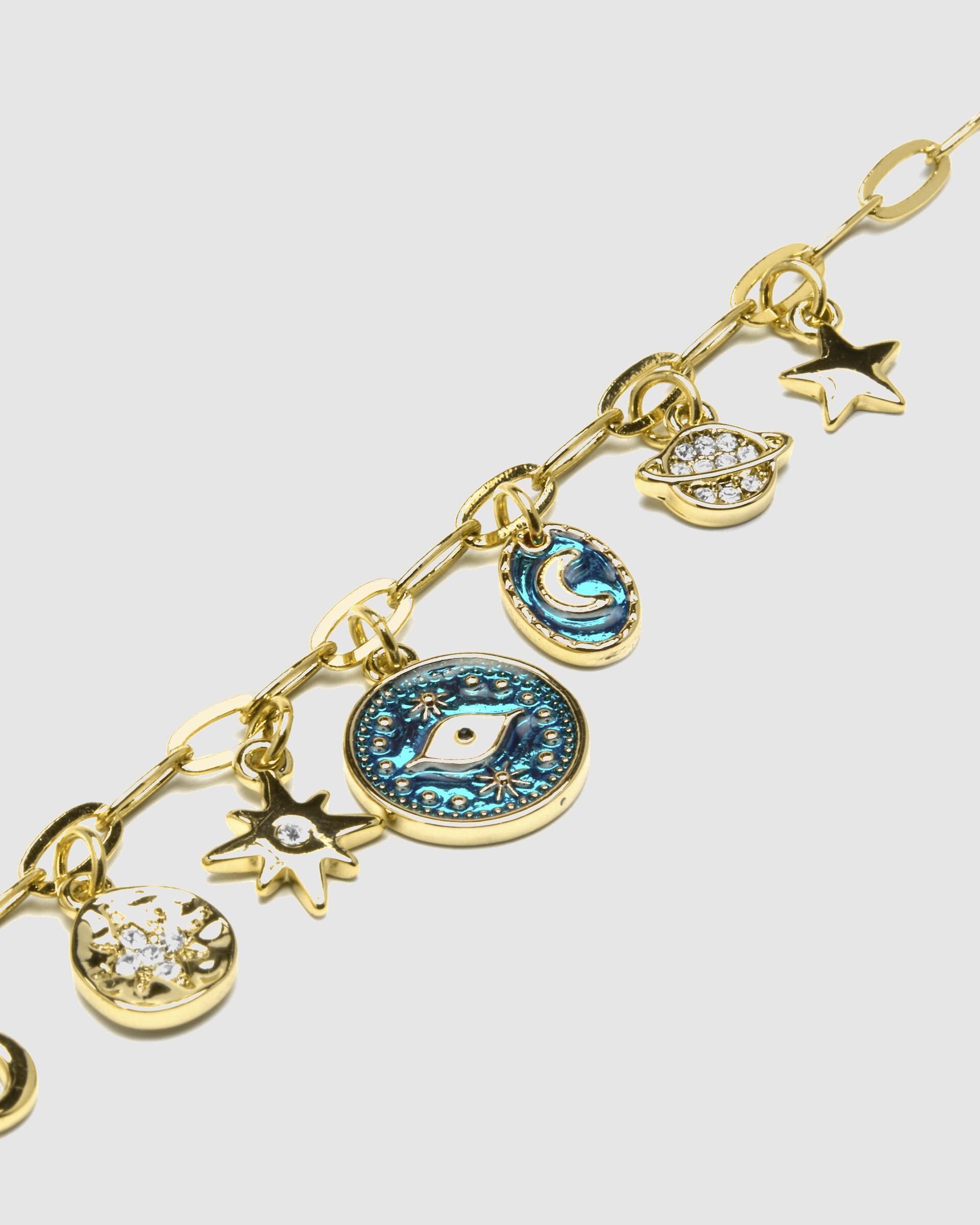 Pulseira com Charms Boho Acabada em Ouro de 18 Quilates com Esmalte Azul Ouro-5
