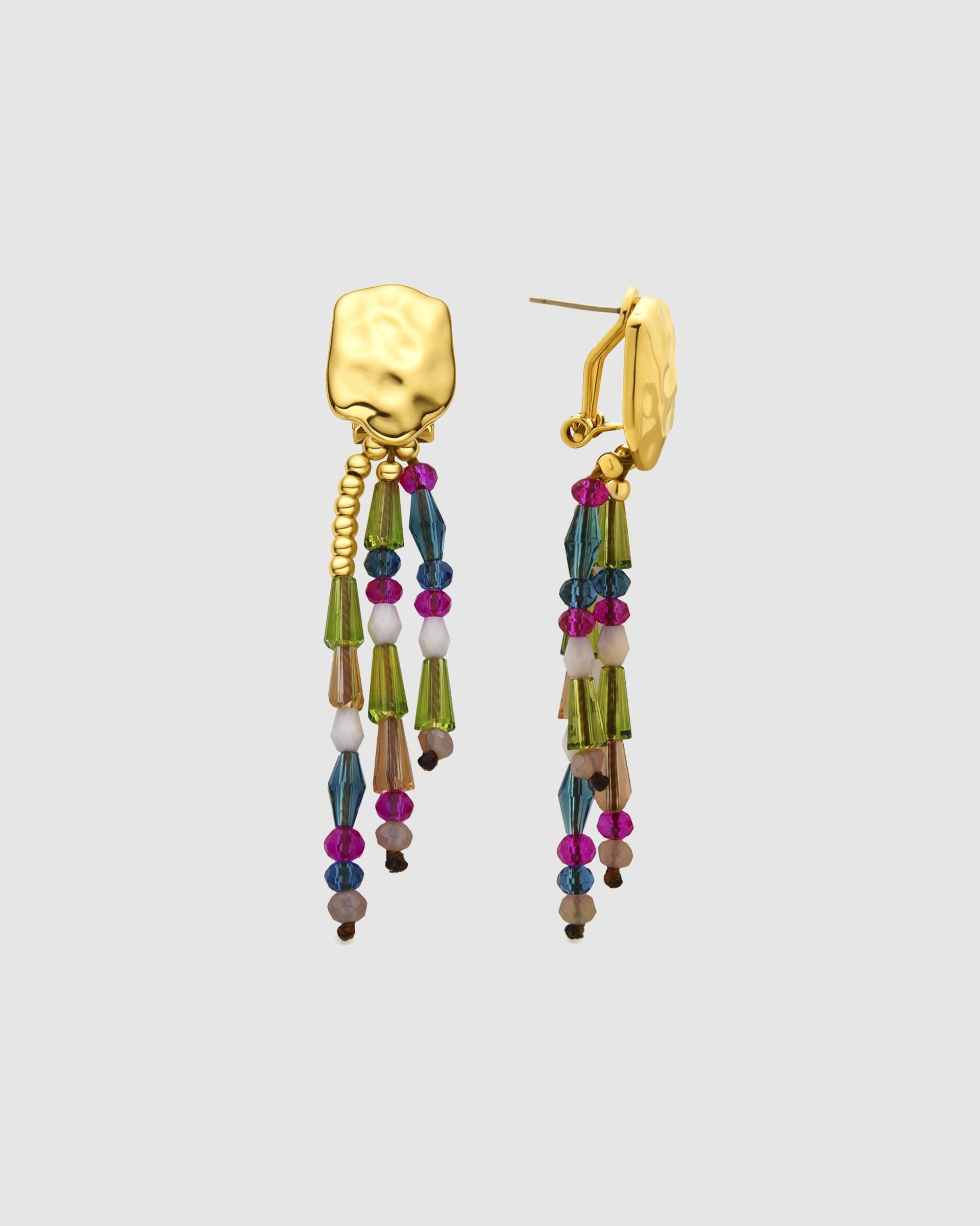 Brincos Boho com Acabamento em Ouro de 18 Quilates com Cristal Multicolor Ouro-1