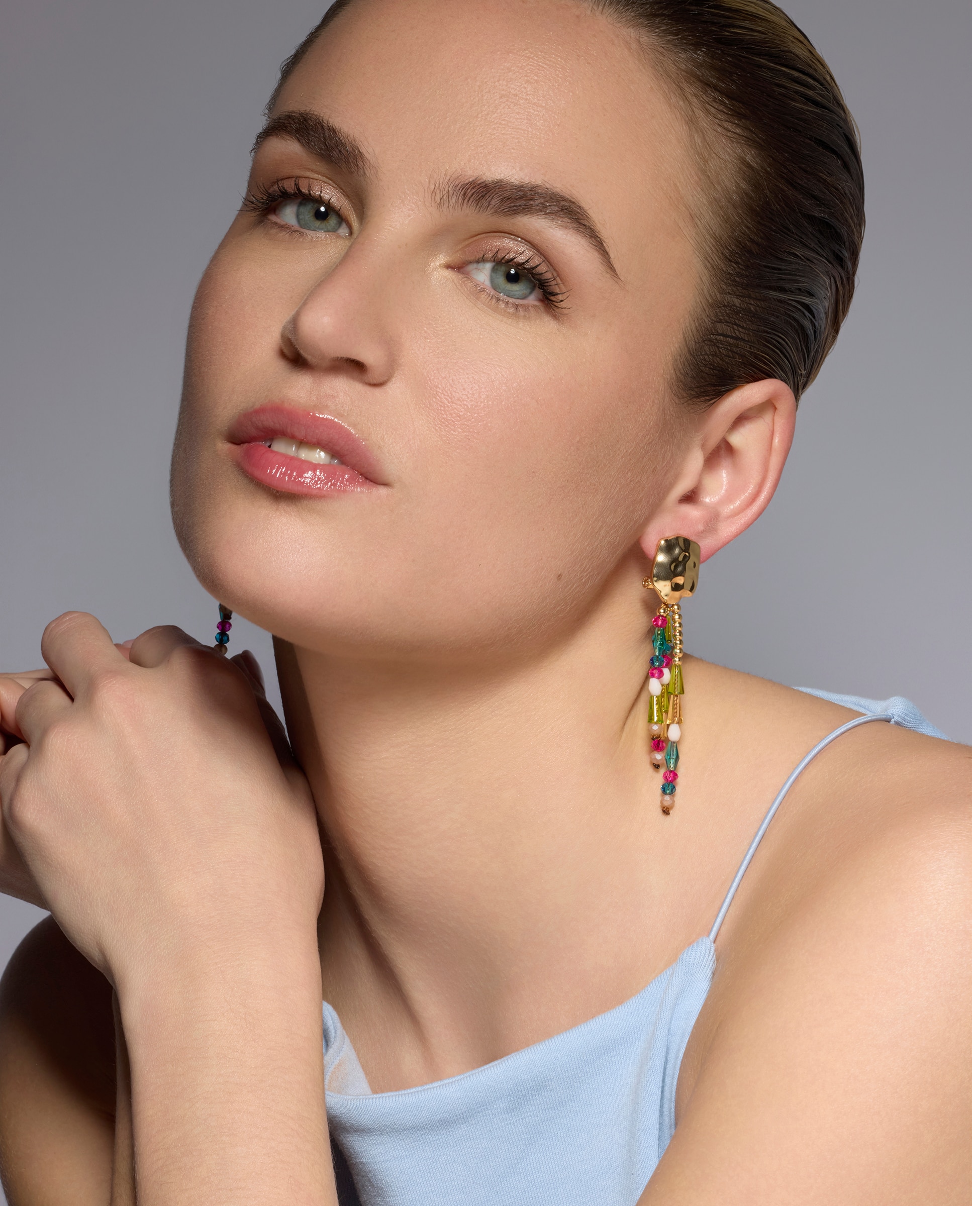 Brincos Boho com Acabamento em Ouro de 18 Quilates com Cristal Multicolor Ouro-2