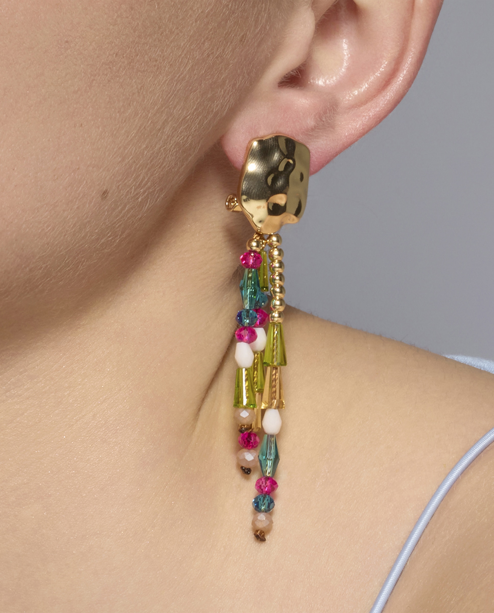 Brincos Boho com Acabamento em Ouro de 18 Quilates com Cristal Multicolor Ouro-3