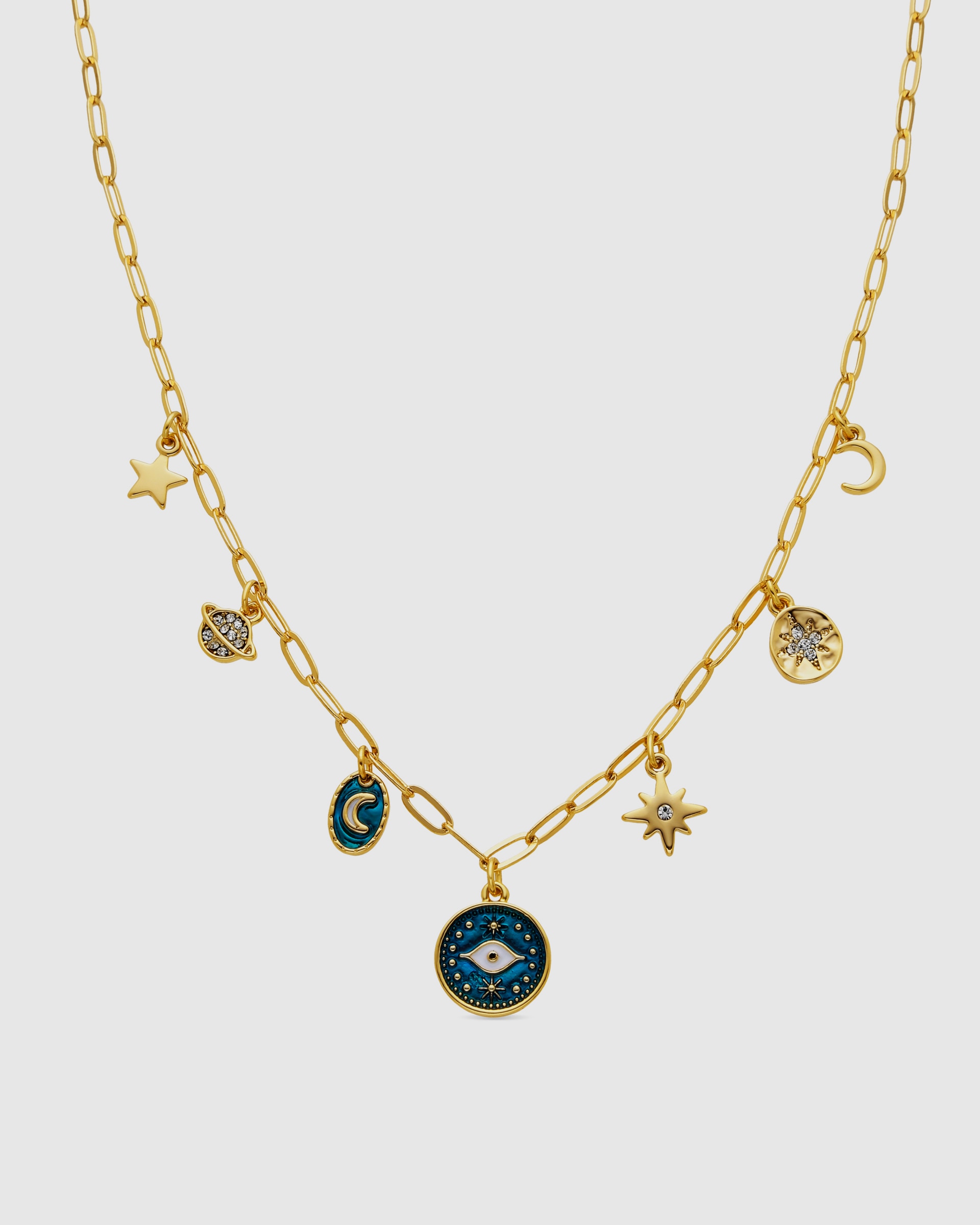 Colar Boho com Acabamento em Ouro de 18 Quilates e Esmalte Azul Ouro-1