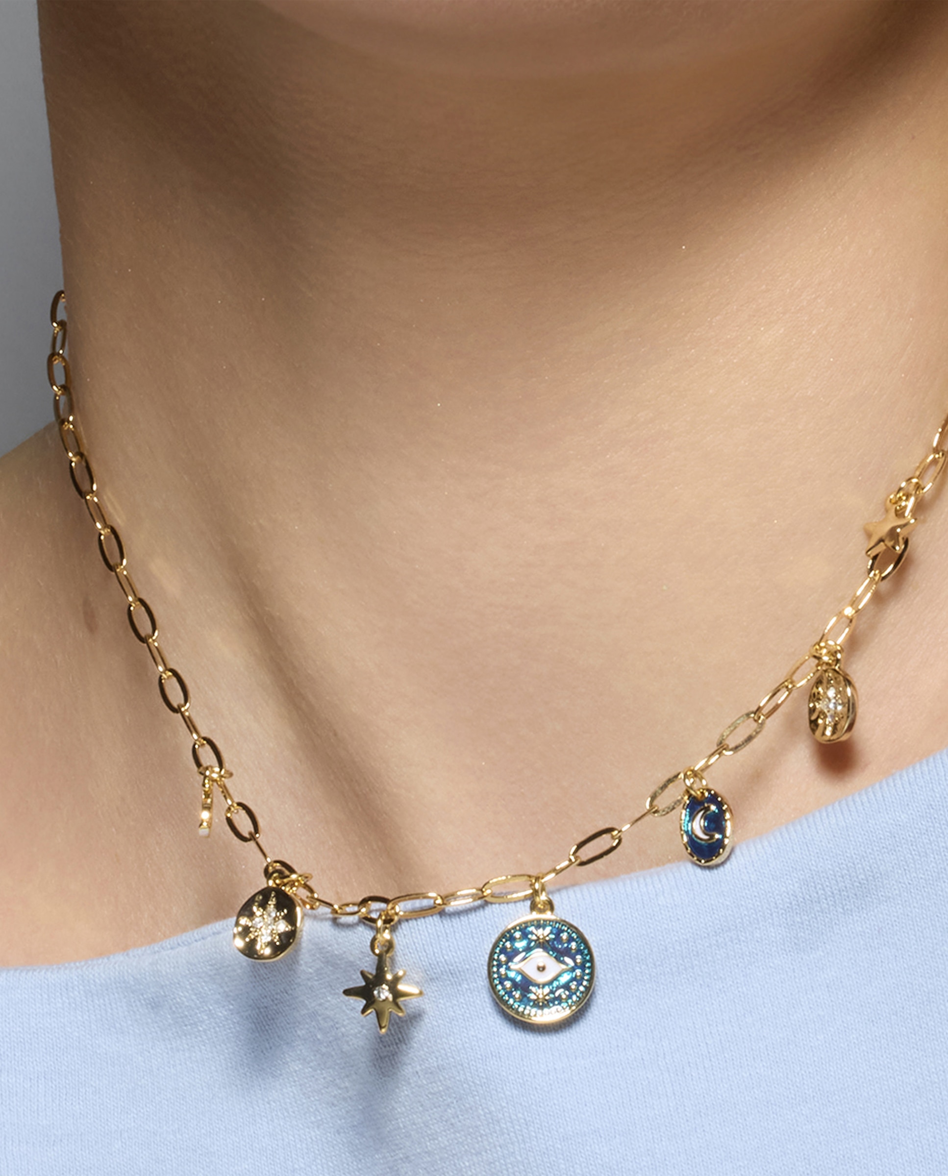 Colar Boho com Acabamento em Ouro de 18 Quilates e Esmalte Azul Ouro-4