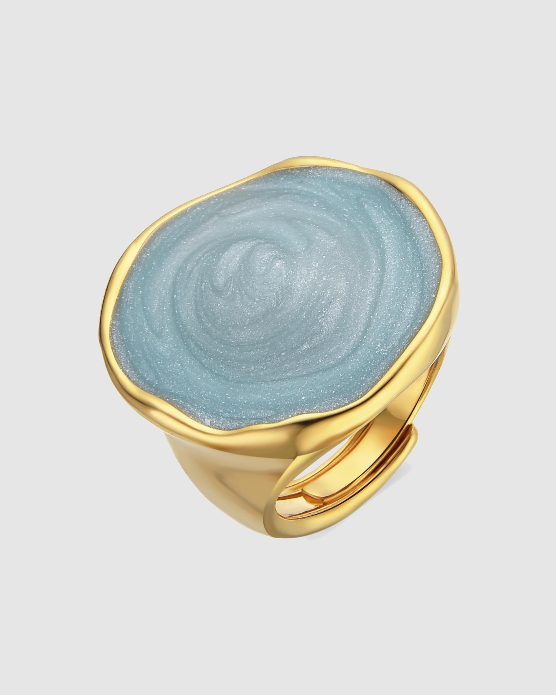 Anel África Acabado em Ouro de 18 Quilates com Lacado Azul Ouro-1