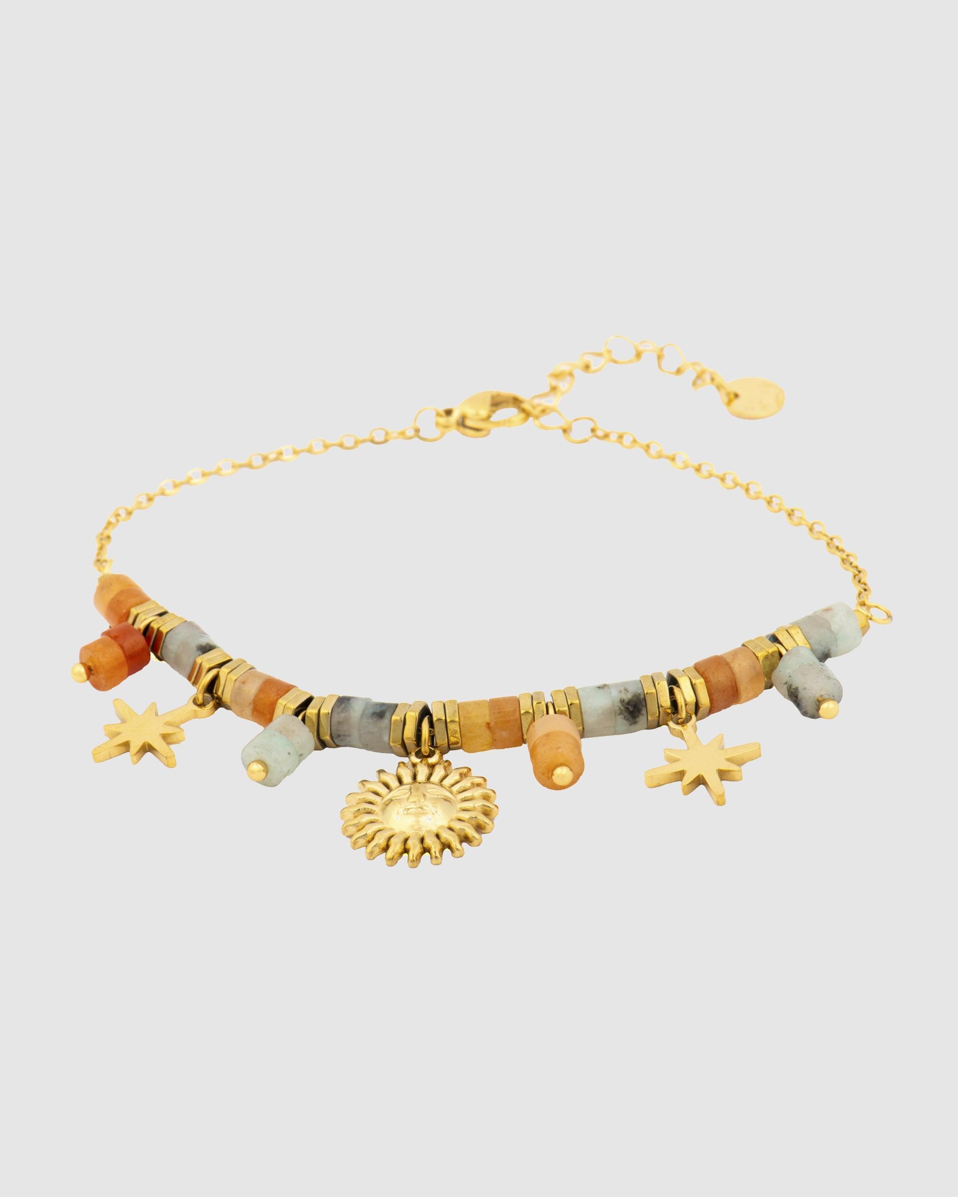 Pulseira com Charms Boho Acabada em Ouro de 18 Quilates com Multicolor Pedra Natural Ouro-1