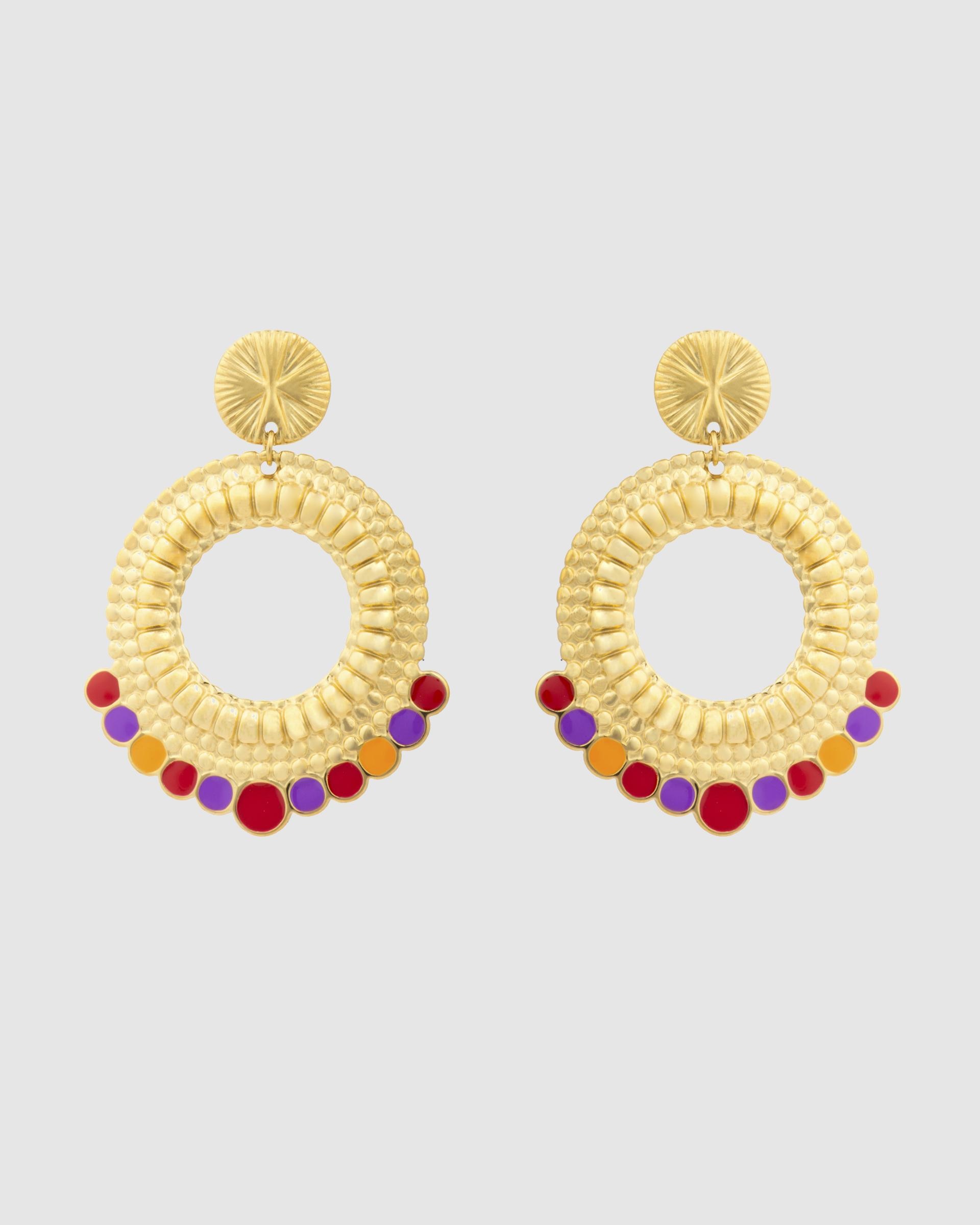Imagem 0 de Brincos Boho Acabados em Ouro de 18 Quilates com Lacado Multicolor