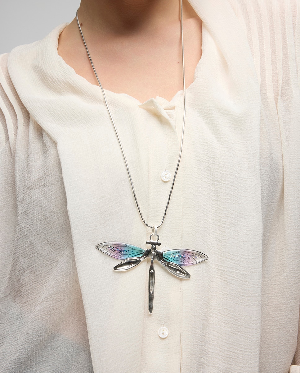 Colar Boho com Acabamento em Ródio e Resina Cinzenta Prata-2