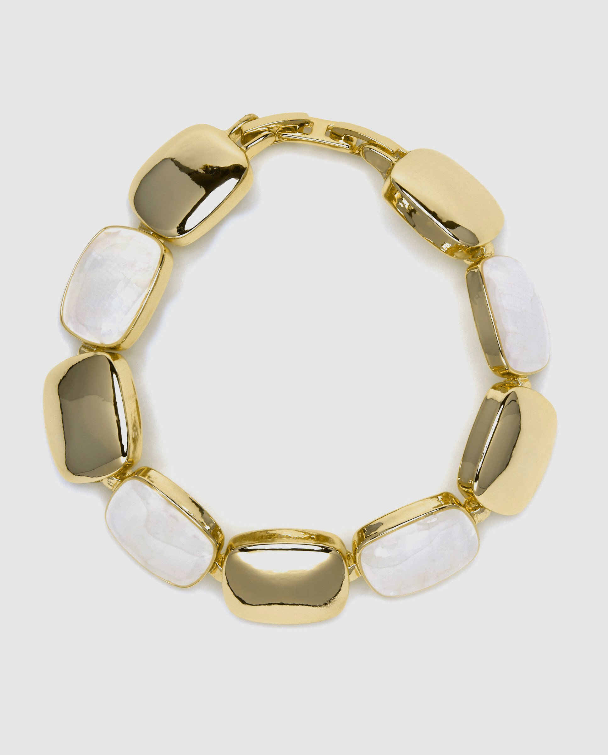Pulseira de Corrente África Acabada em Ouro de 18 Quilates com Madrepérola Branca Ouro-3