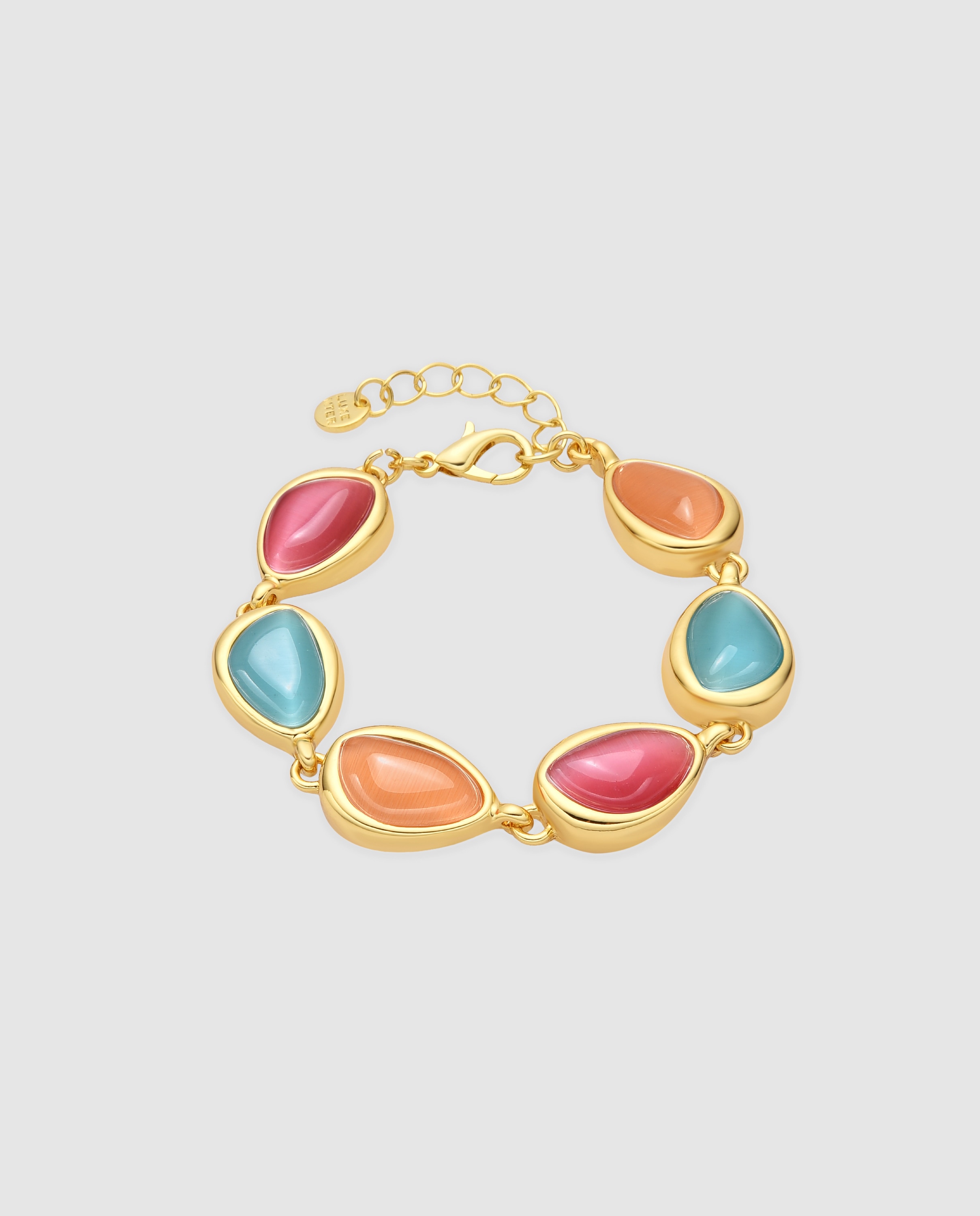 Pulseira de Corrente África com Acabamento em Ouro 18 Quilates com Olho de Gato Multicolor Ouro-1
