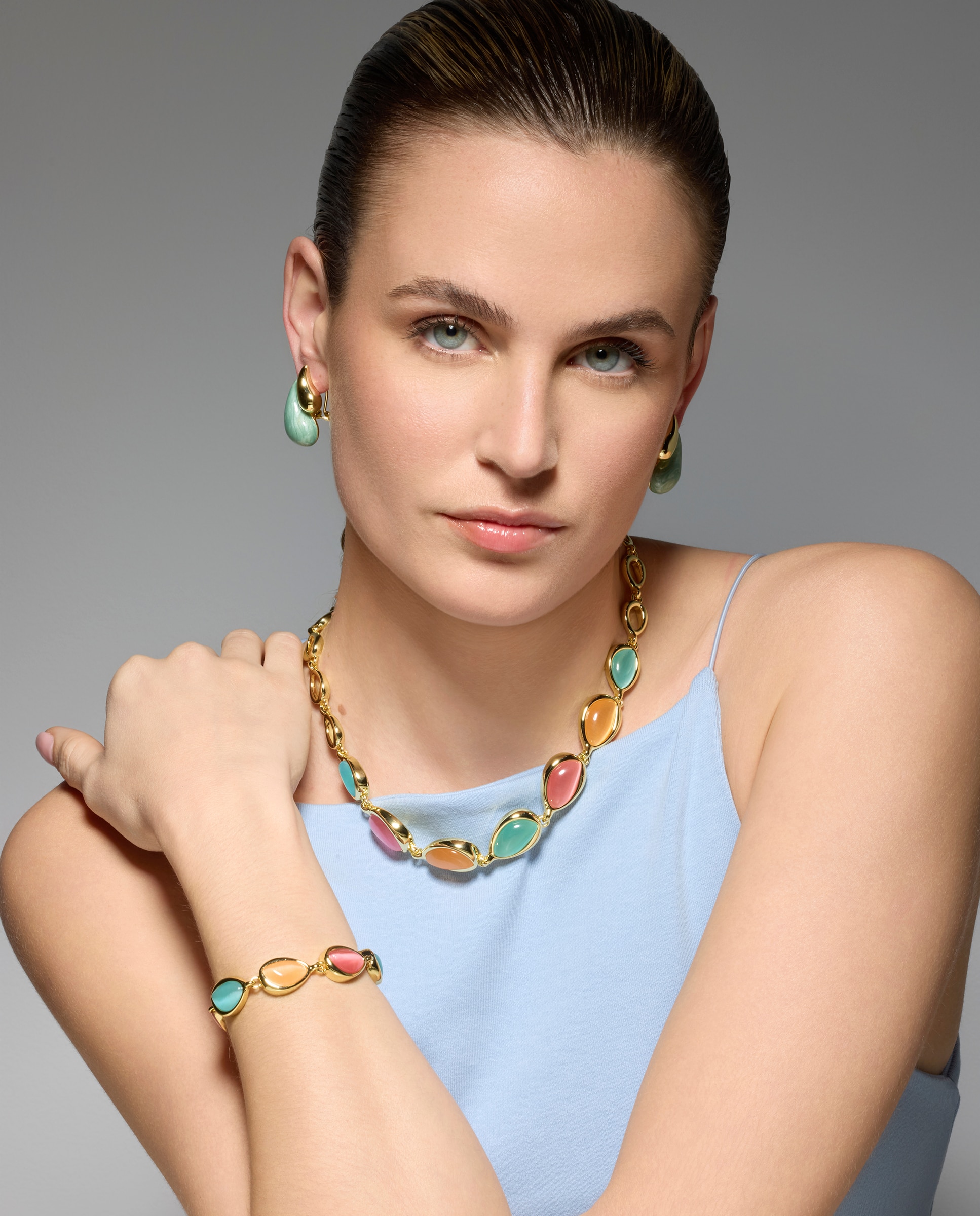 Pulseira de Corrente África com Acabamento em Ouro 18 Quilates com Olho de Gato Multicolor Ouro-2