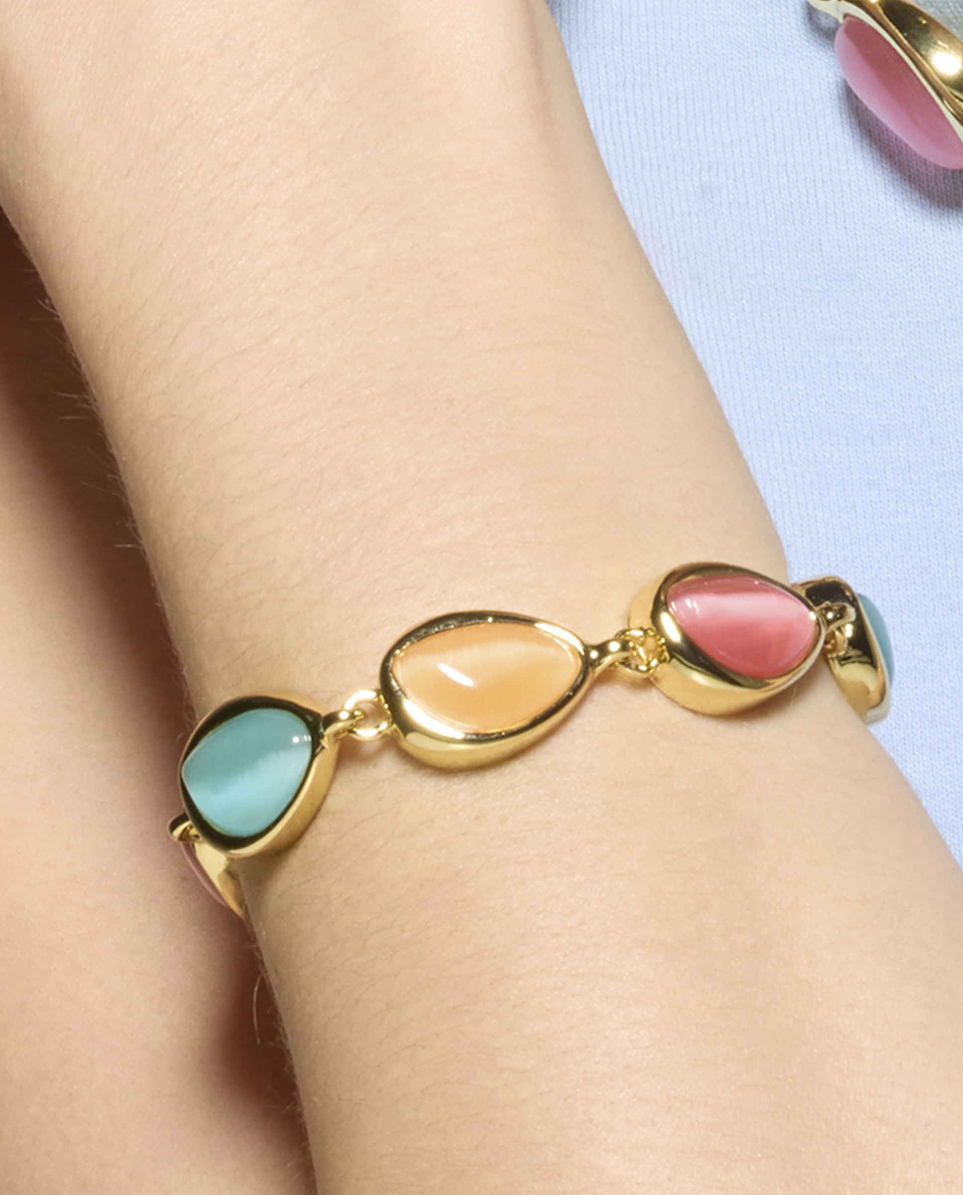Pulseira de Corrente África com Acabamento em Ouro 18 Quilates com Olho de Gato Multicolor Ouro-4