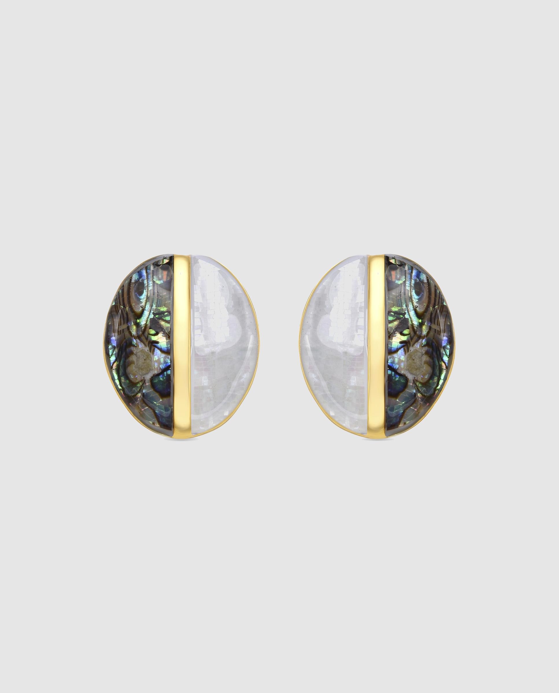 Brincos África Acabados em Ouro de 18 Quilates com Madrepérola Branca e Abalone Branco / Preto-1