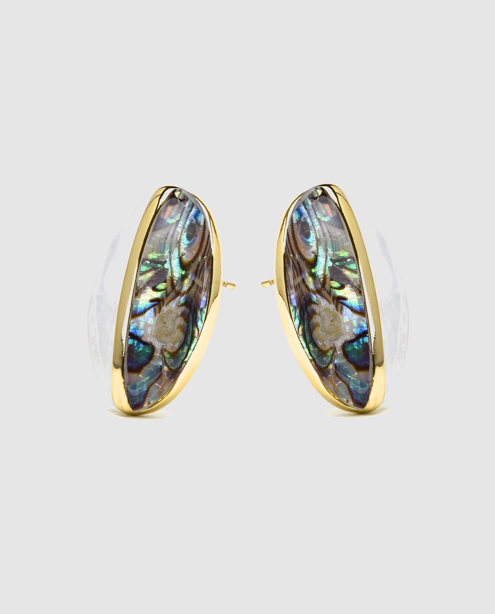 Brincos África Acabados em Ouro de 18 Quilates com Madrepérola Branca e Abalone Branco / Preto-3