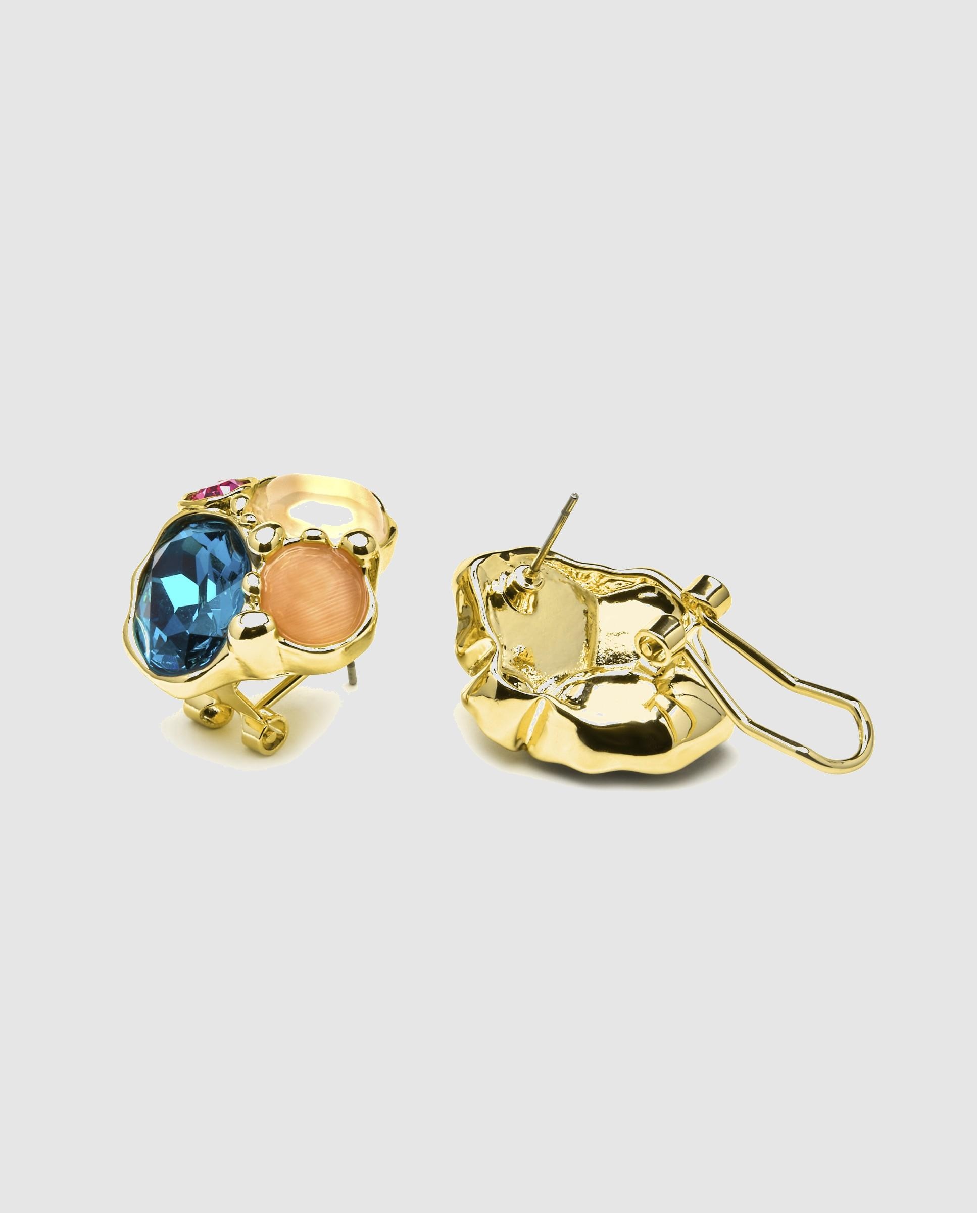 Brincos África com Acabamentos em Ouro de 18 Quilates com Zirconita Esmeralda Azul-6