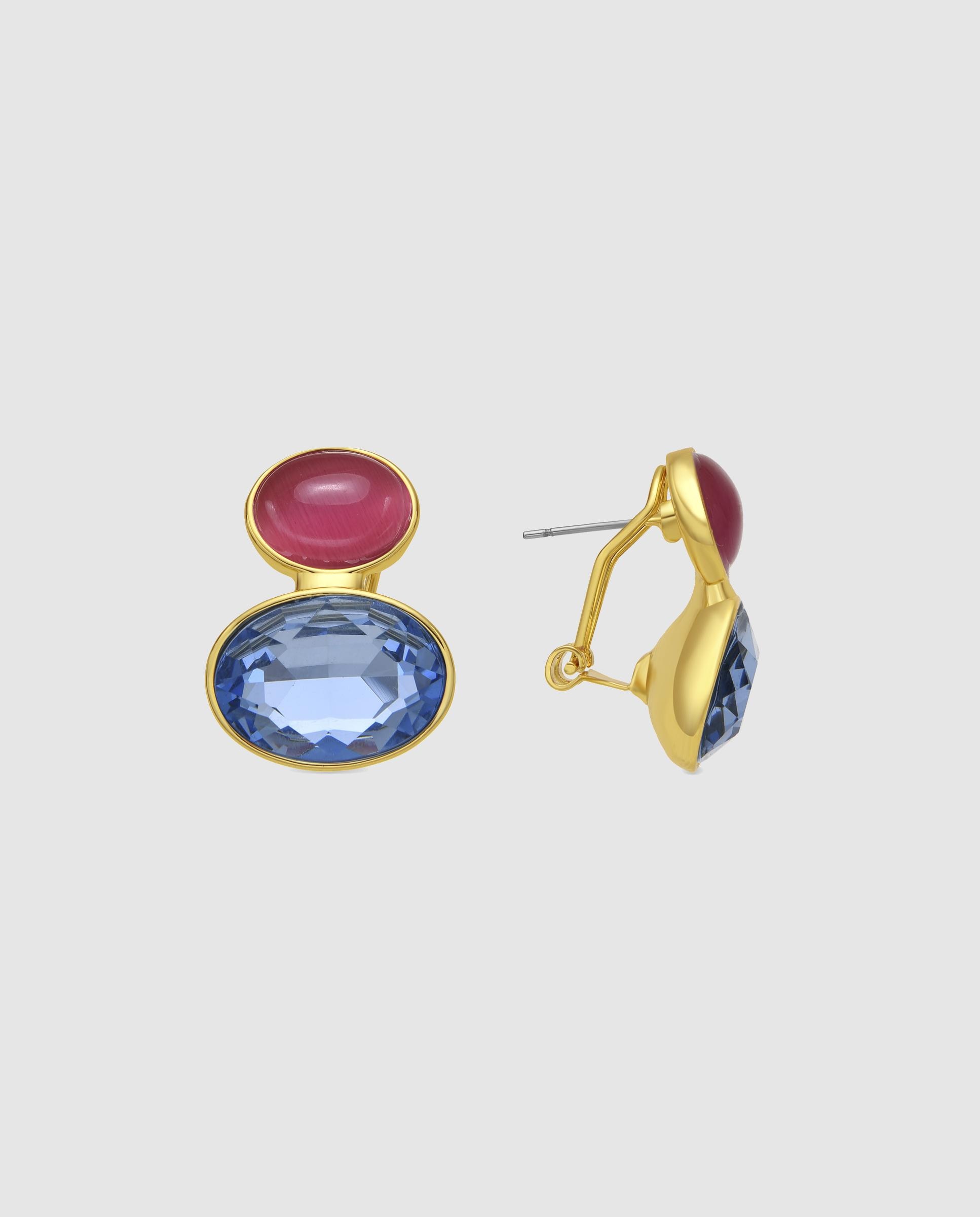 Brincos África com Acabamentos em Ouro de 18 Quilates com Zirconita Topázio Azul Azul-1