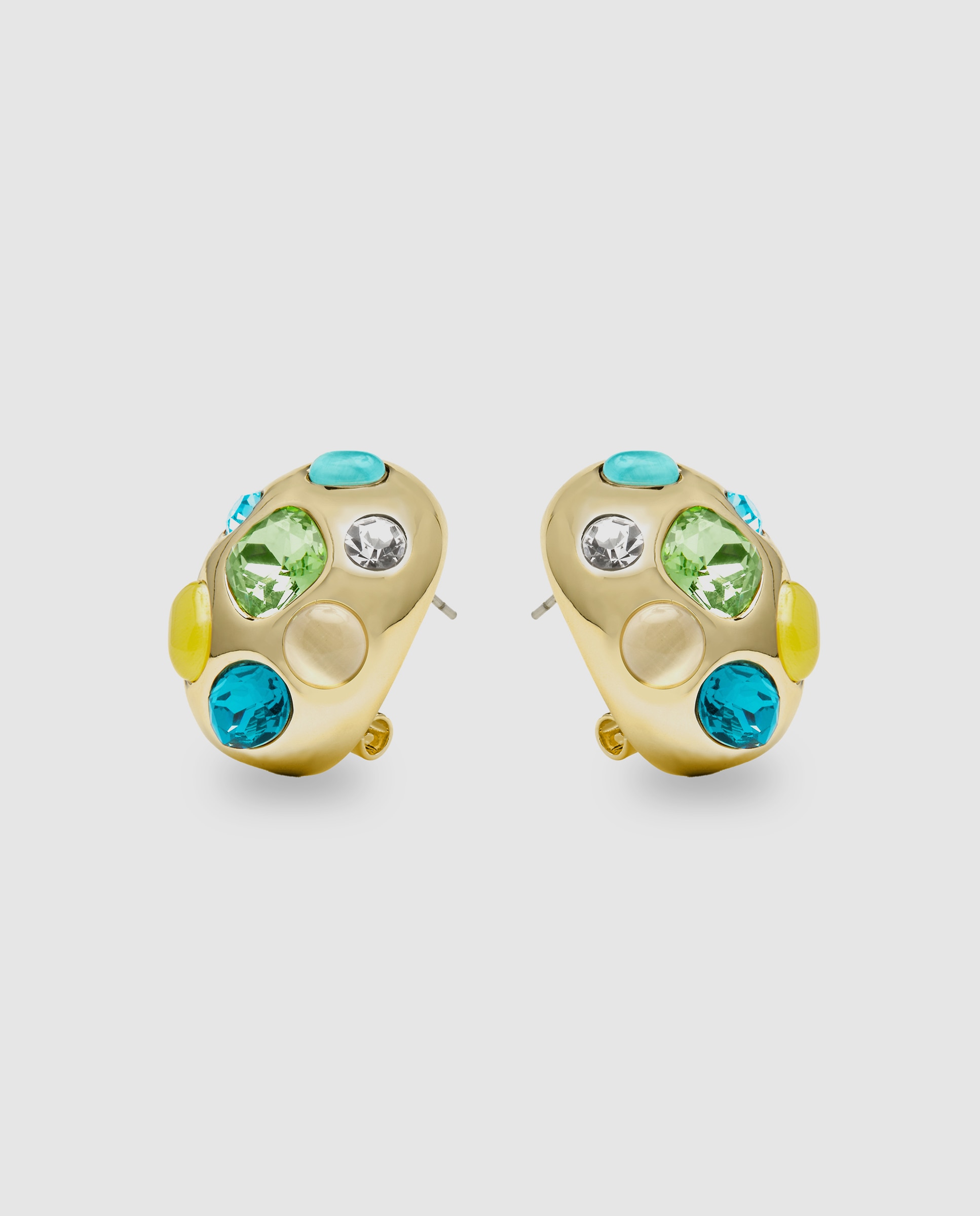 Brincos África Acabados em Ouro de 18 Quilates com Zirconita Multicolor Ouro-3