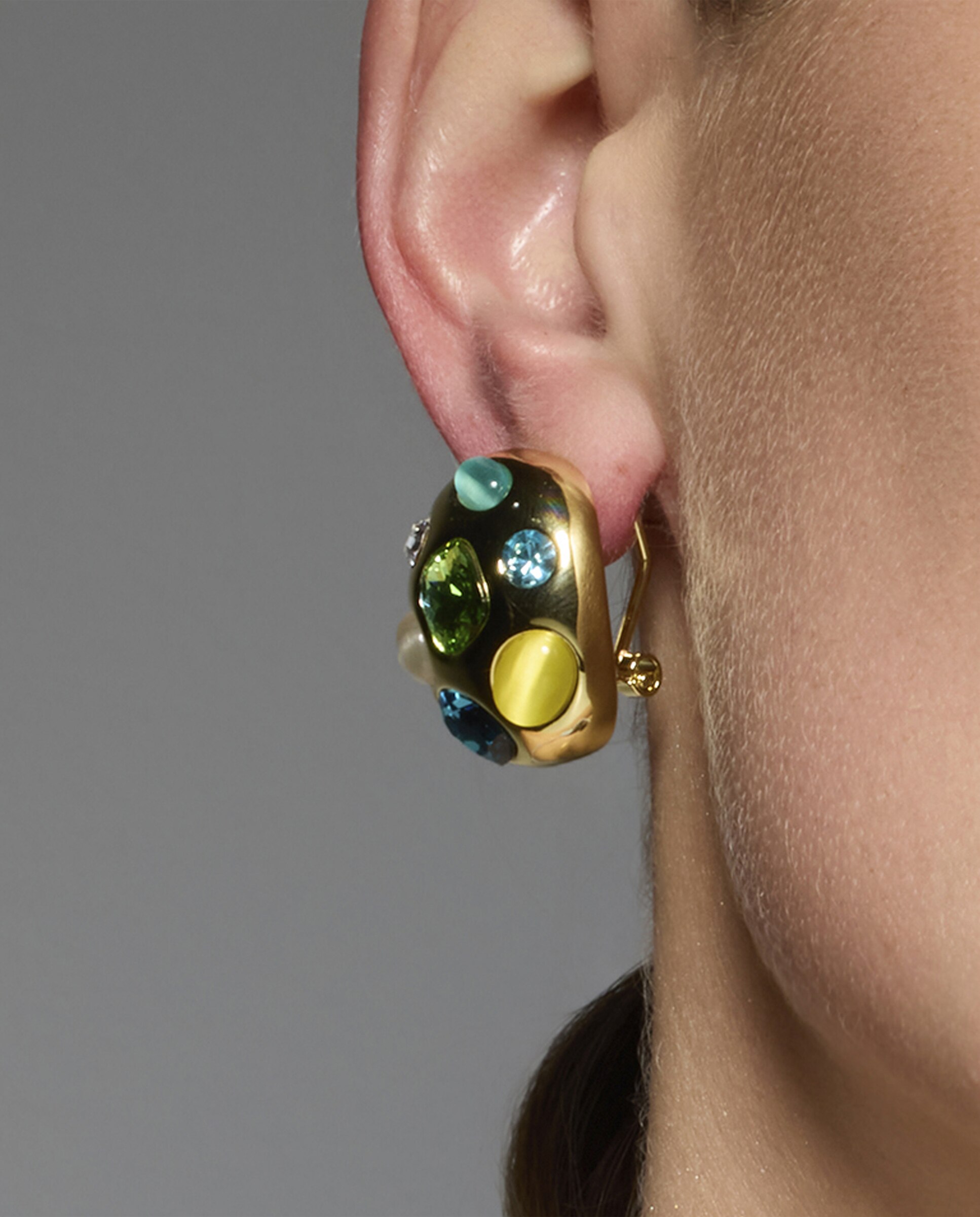 Brincos África Acabados em Ouro de 18 Quilates com Zirconita Multicolor Ouro-4