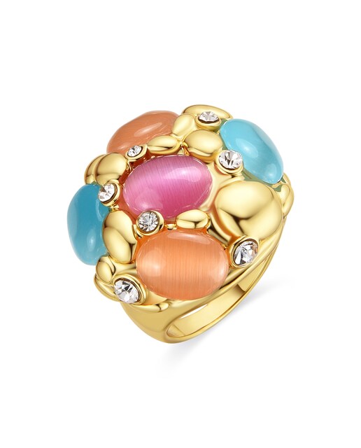 Imagem 0 de Anel Africa Acabado em Ouro de 18k com Olho de Gato Multicolor