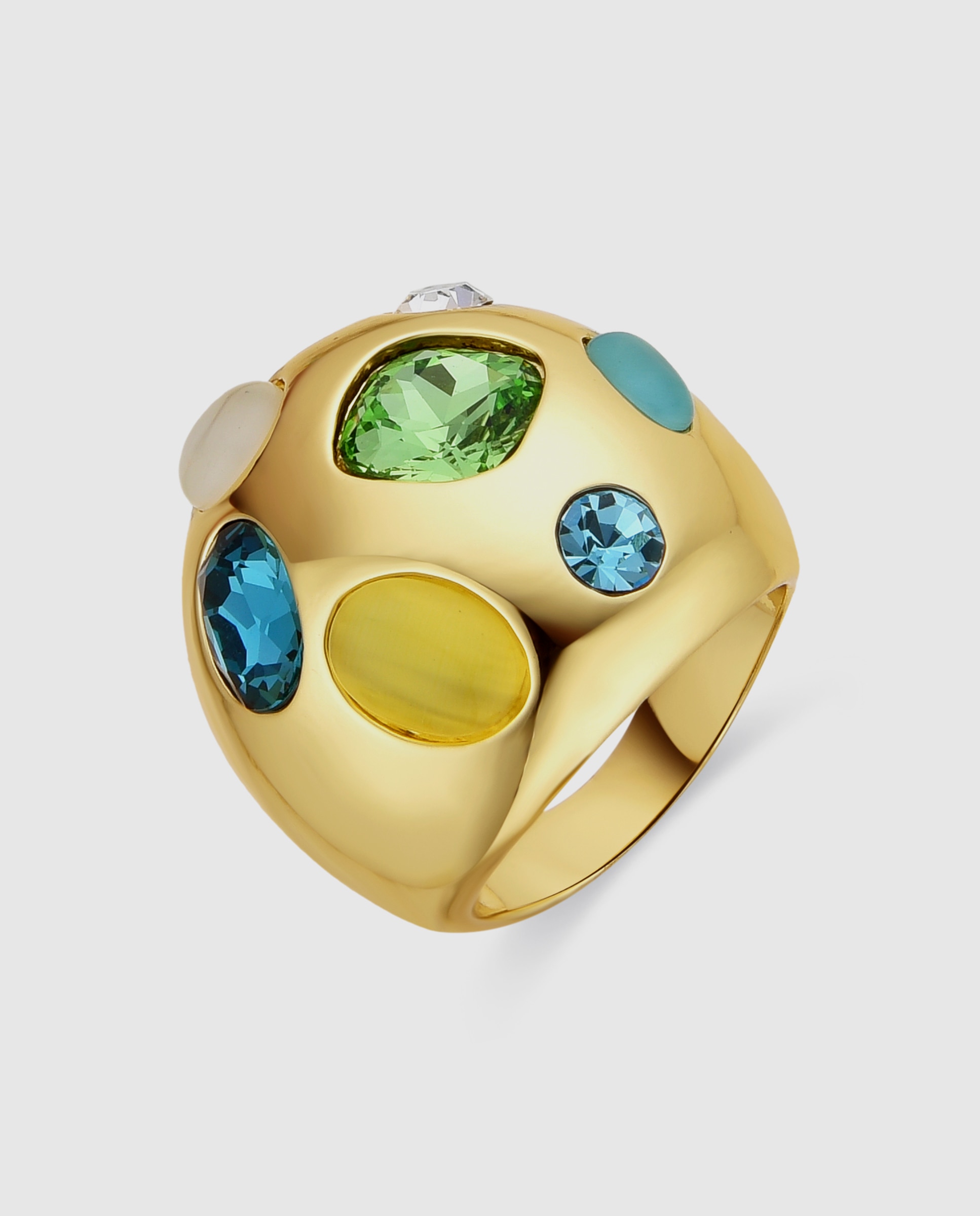 Anel África Acabado em Ouro de 18 Quilates com Zirconita Multicolor Ouro-1