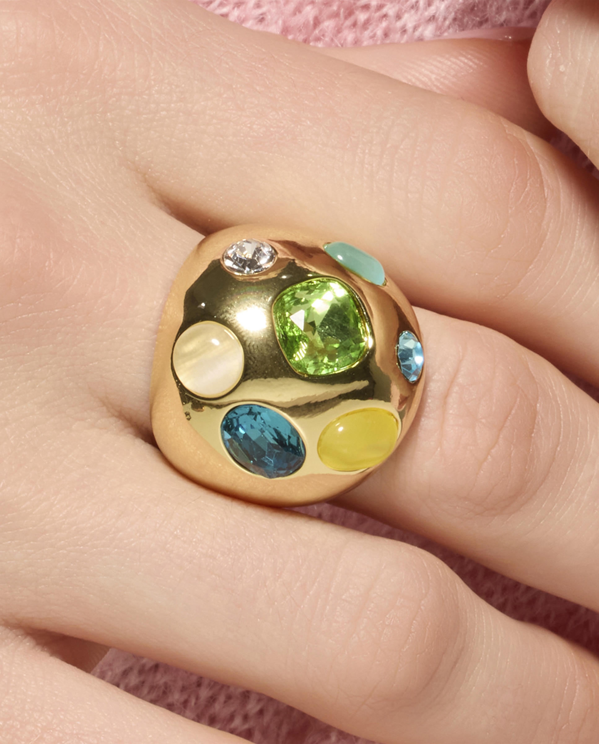 Anel África Acabado em Ouro de 18 Quilates com Zirconita Multicolor Ouro-3