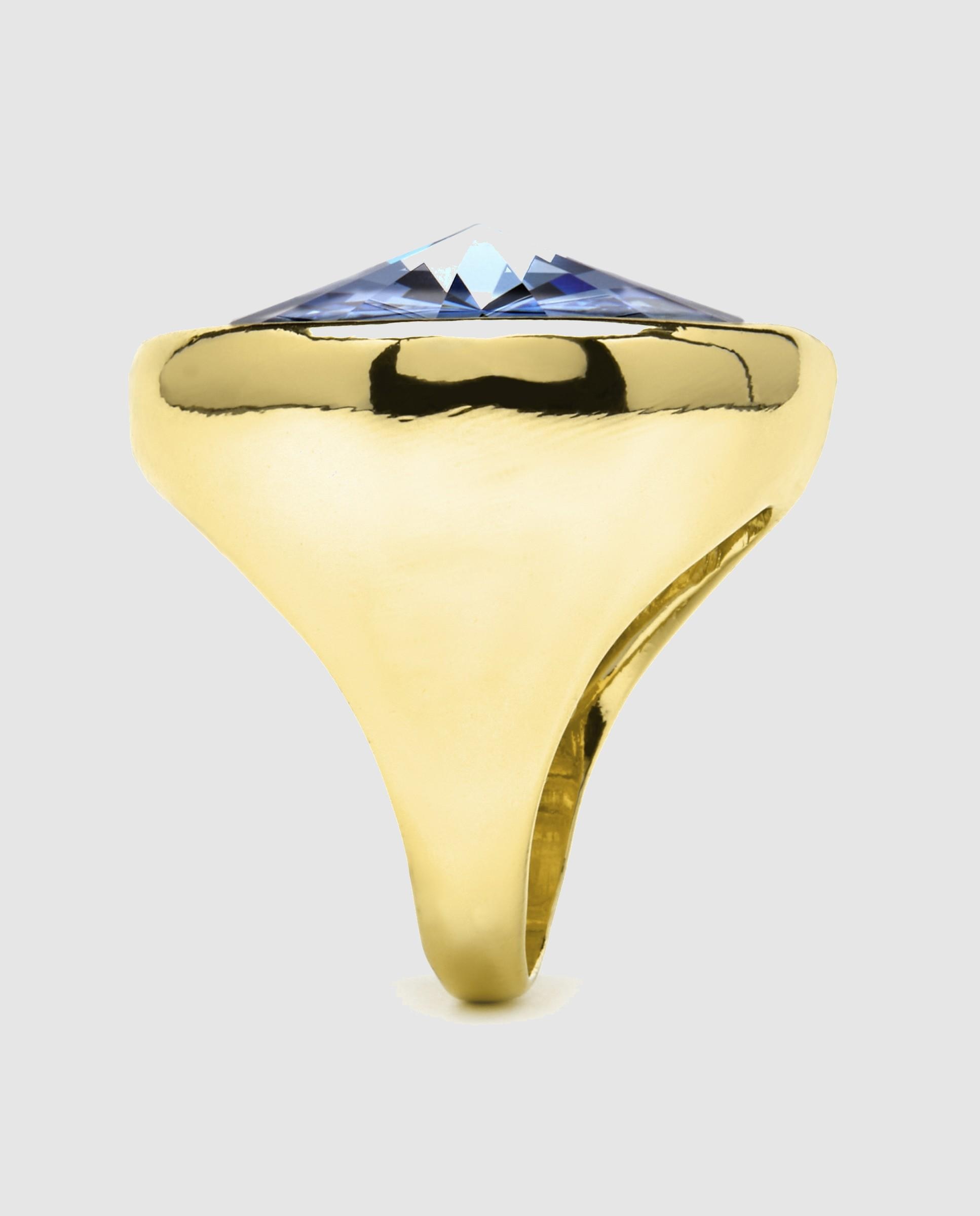 Anel África Acabado em Ouro de 18 Quilates com Zirconita Topázio Azul Azul-3