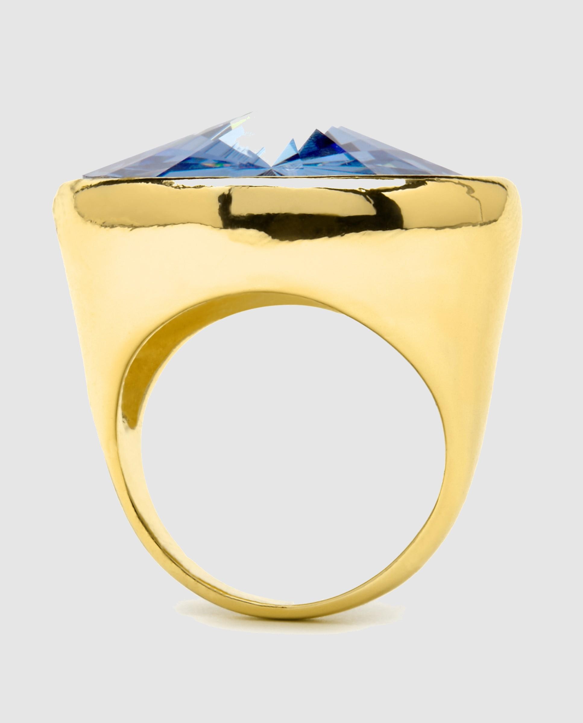 Anel África Acabado em Ouro de 18 Quilates com Zirconita Topázio Azul Azul-6