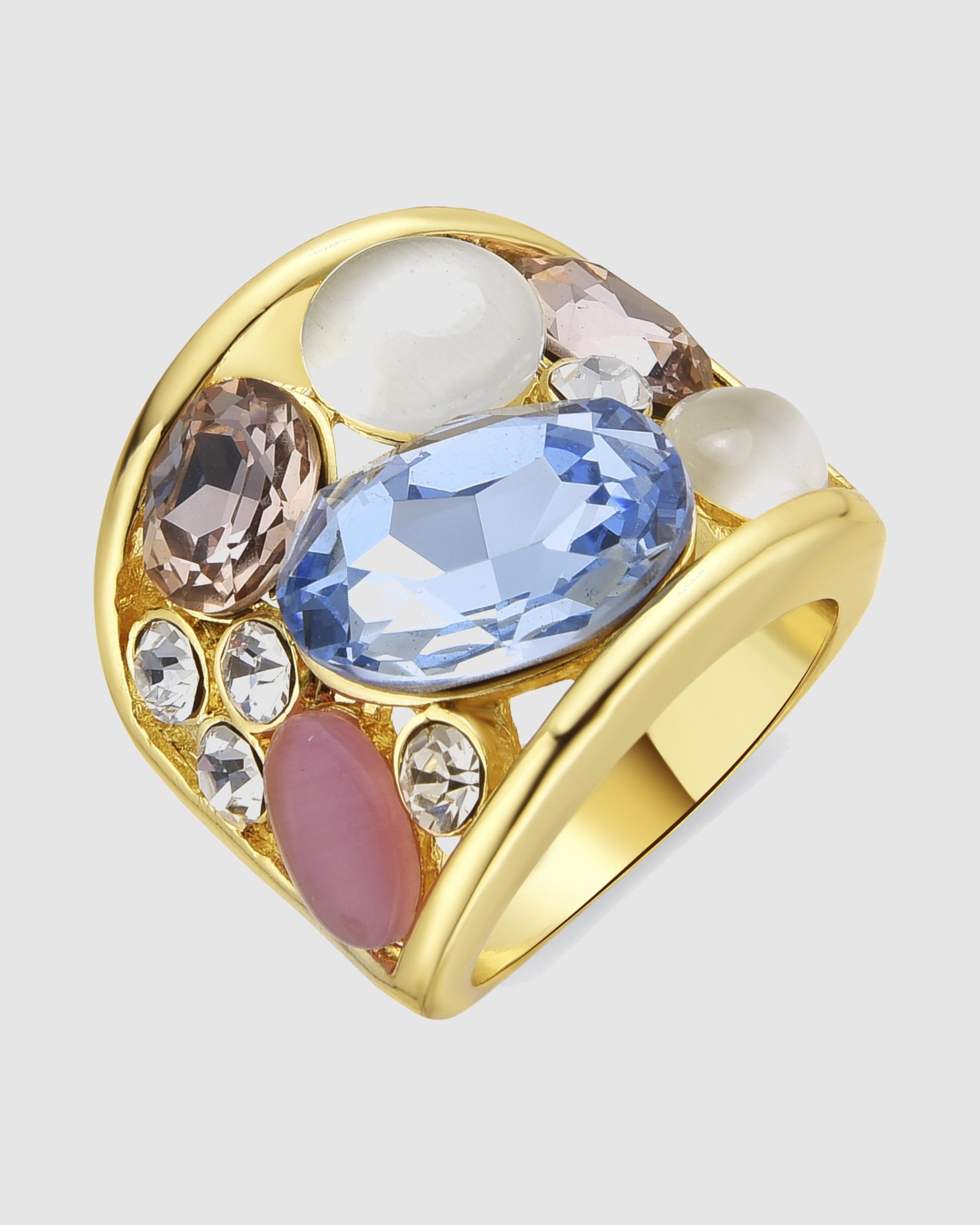 Anel África Acabado em Ouro de 18 Quilates com Zirconita Multicolor Azul-1