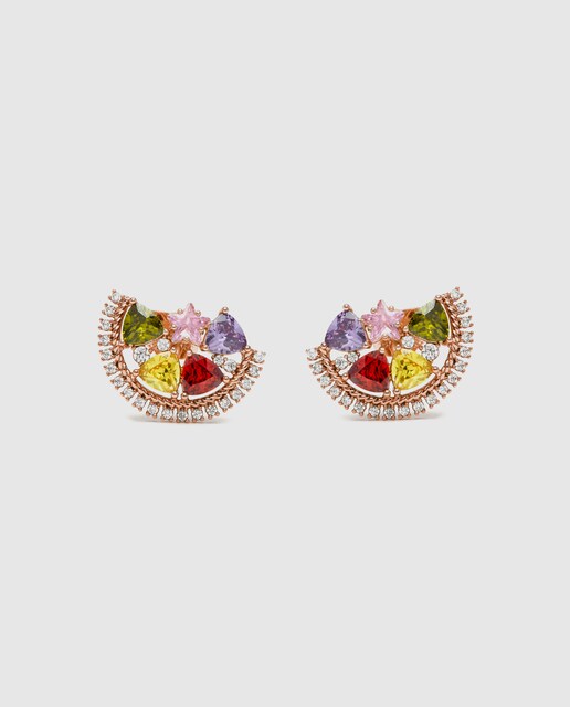 Imagem 0 de Brincos Africa Acabados em Ouro de 18k com Zirconita Multicolor
