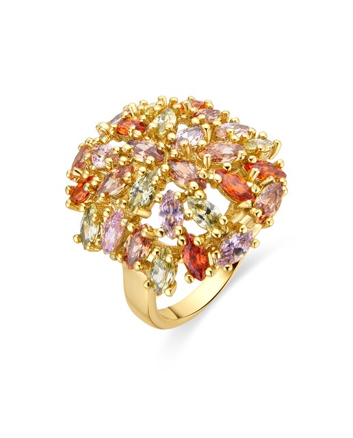 Imagem 0 de Anel Africa com Acabamento em Ouro de 18k e Zirconita Multicolor