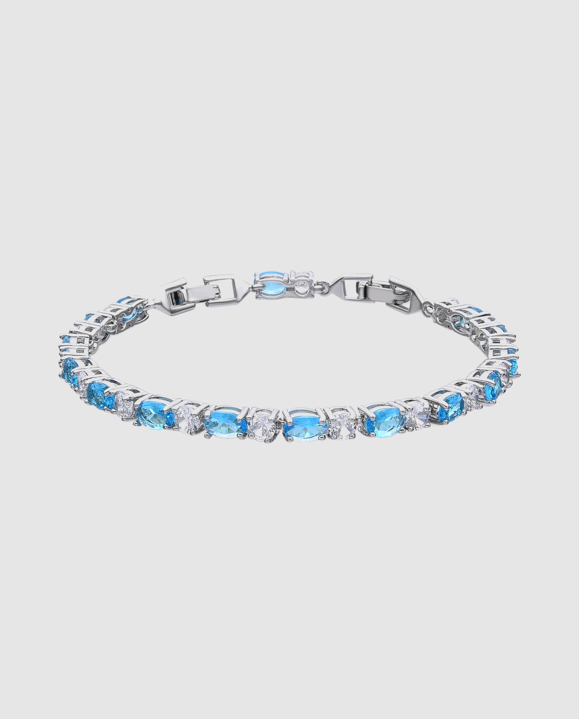 Imagem 0 de Pulseira de Corrente África Acabada em Ródio com Zirconita Água-marinha