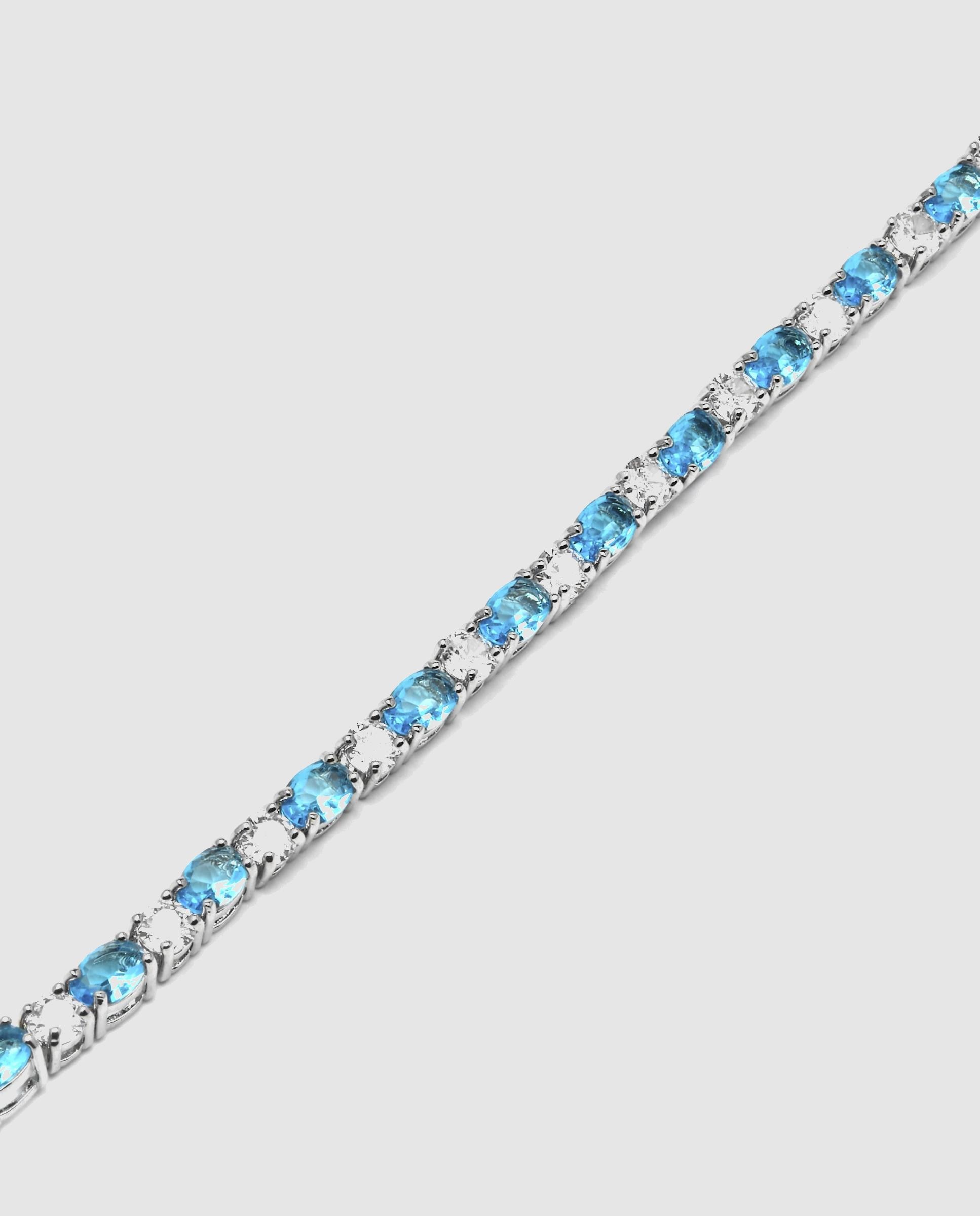 Pulseira de Corrente África Acabada em Ródio com Zirconita Água-marinha Prata-5