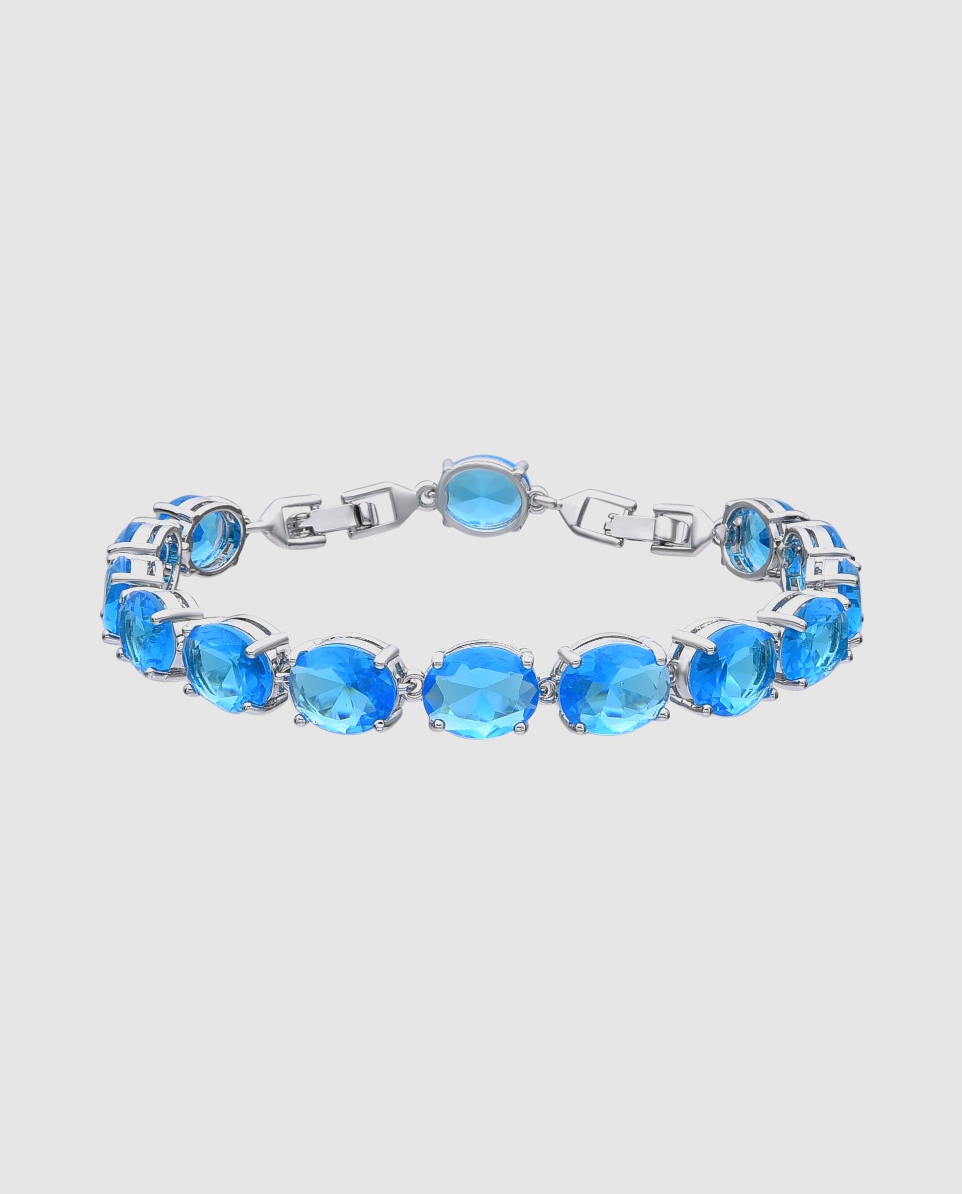 Imagem 0 de Pulseira de Elos África Acabada em Ródio com Zirconita Água-marinha