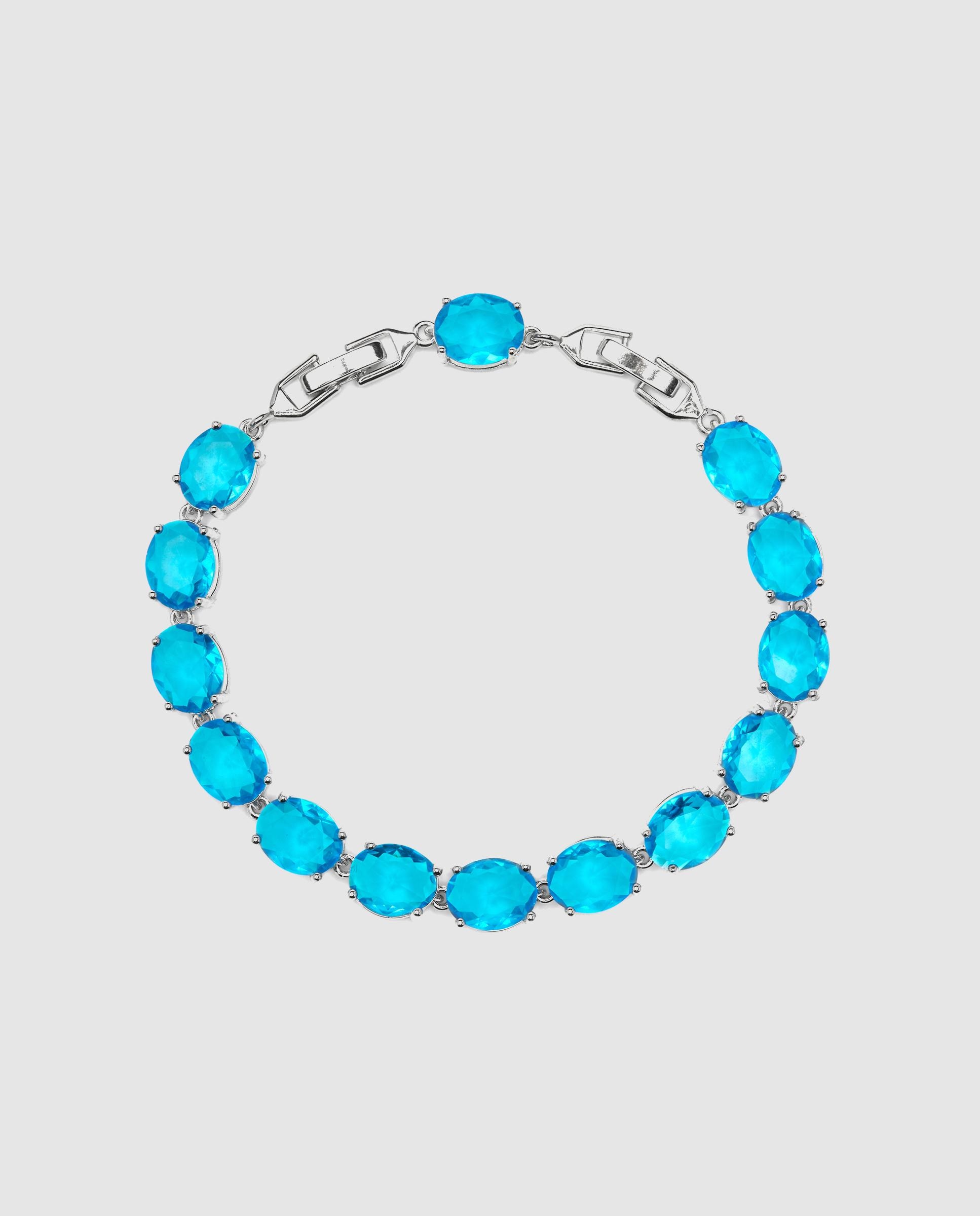 Pulseira de Elos África Acabada em Ródio com Zirconita Água-marinha Água-marinha-4