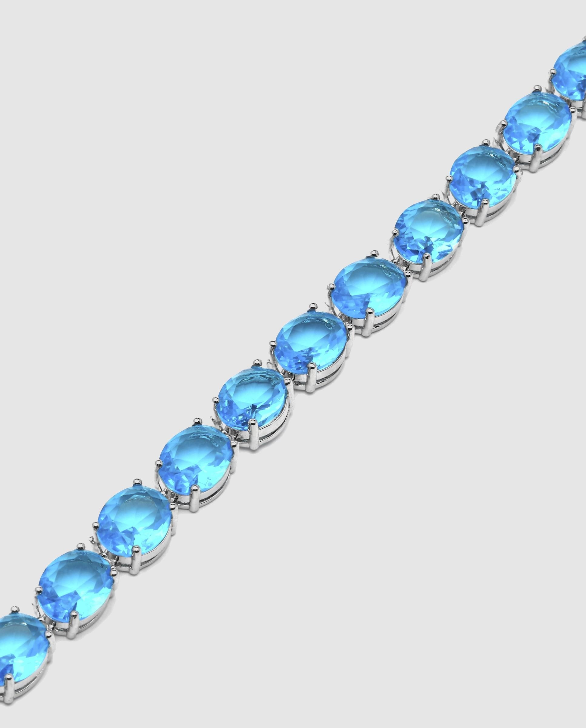 Pulseira de Elos África Acabada em Ródio com Zirconita Água-marinha Água-marinha-5