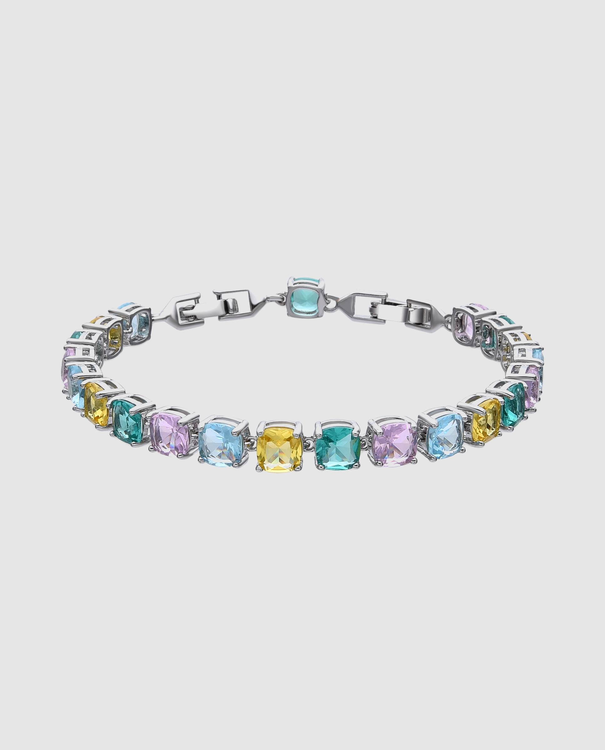 Pulseira de Elos África Acabada em Ródio com Pedras Multicolor Prata-1