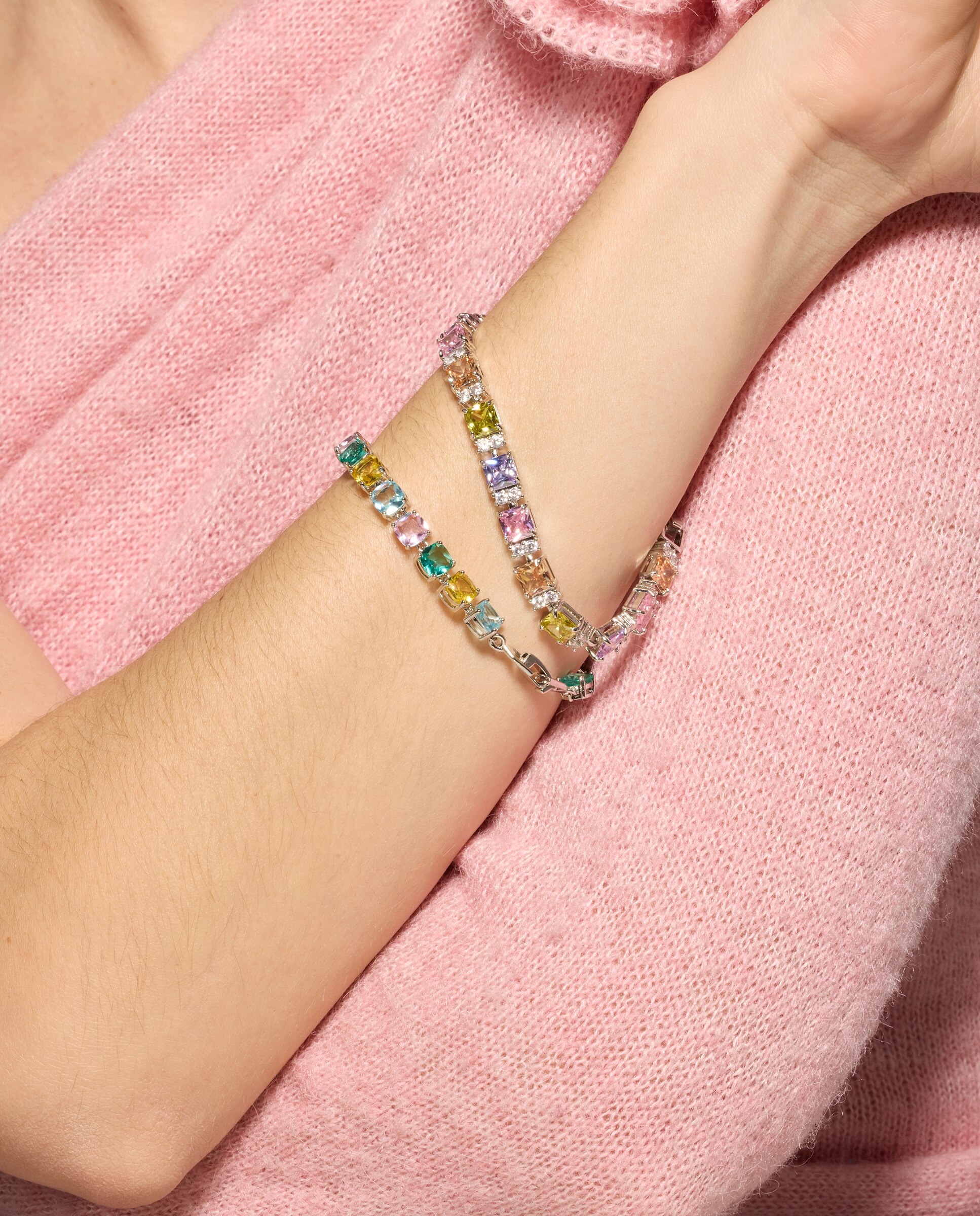 Pulseira de Elos África Acabada em Ródio com Pedras Multicolor Prata-3