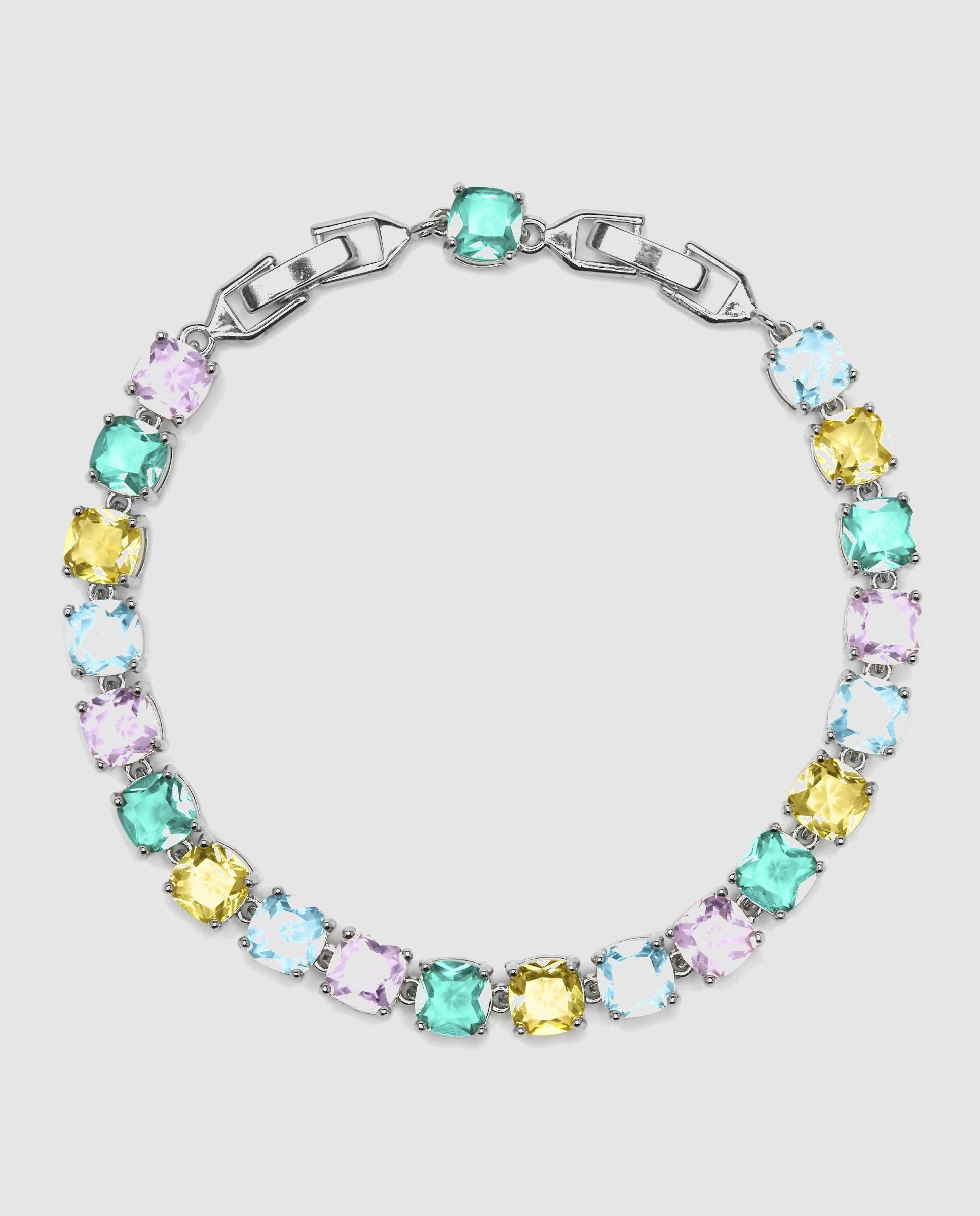 Pulseira de Elos África Acabada em Ródio com Pedras Multicolor Prata-4