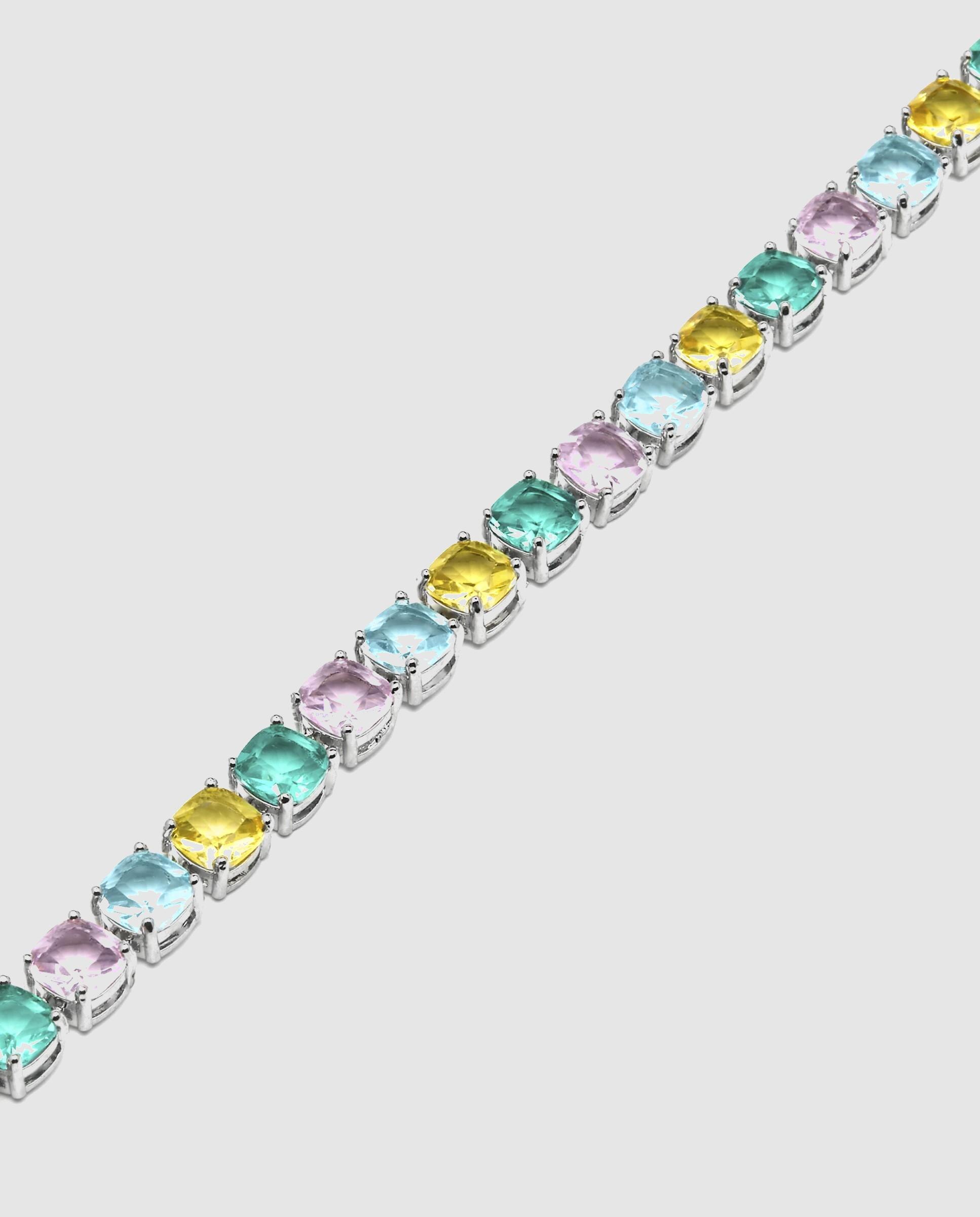 Pulseira de Elos África Acabada em Ródio com Pedras Multicolor Prata-5