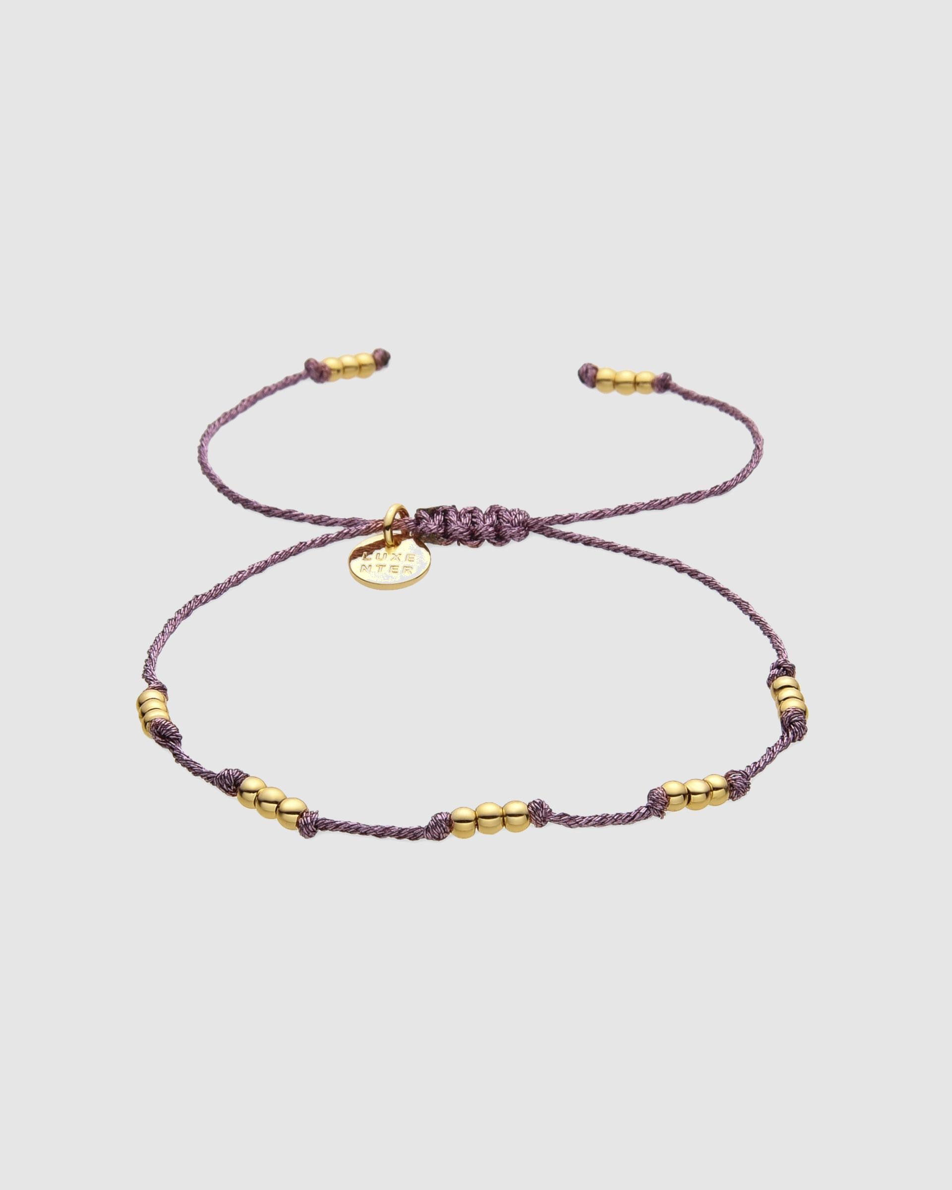 Pulseira de Cordão e Fio Boho Acabada em Ouro de 18 Quilates com Cordão Roxo Roxo-1