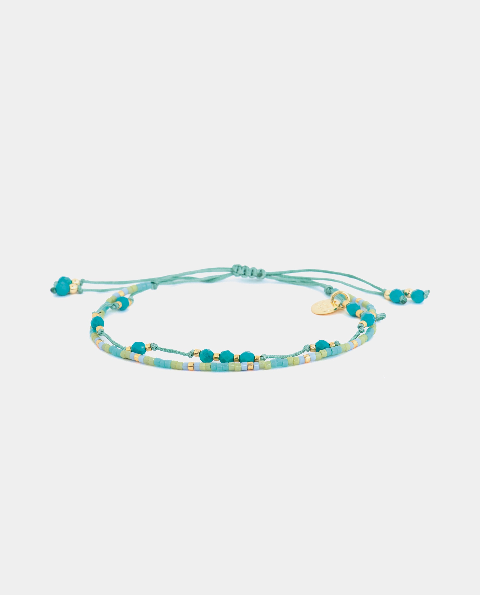 Pulseira de Cordão e Fio Boho Acabada em Ouro Amarelo de 18 Quilates com Turquesa Turquesa-1