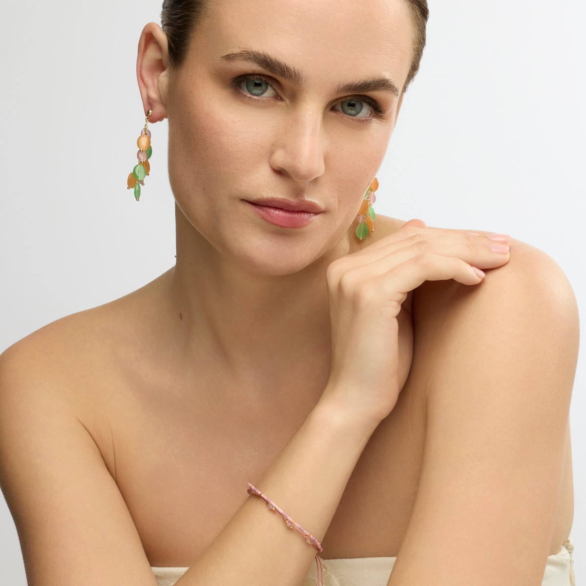 Pulseira de Cordão e Fio Boho Acabada em Ouro Amarelo de 18 Quilates com Turmalina Roxo-3