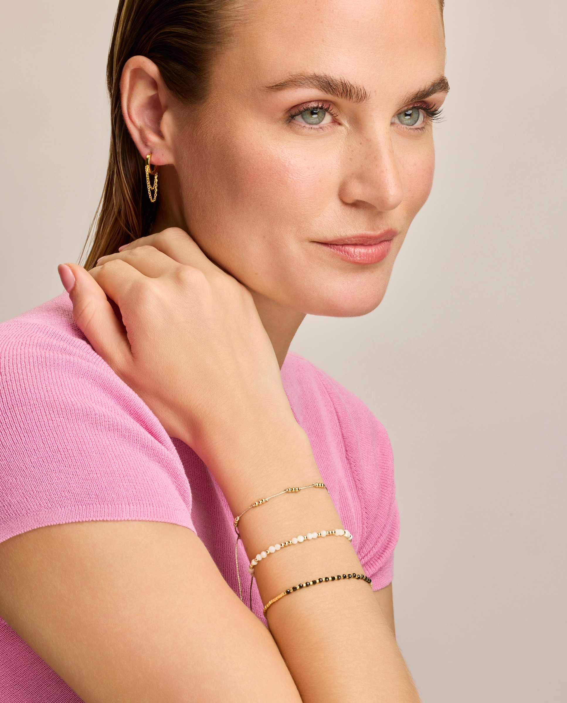 Pulseira de Corrente Boho Acabada em Ouro de 18 Quilates com Madrepérola Ouro-2