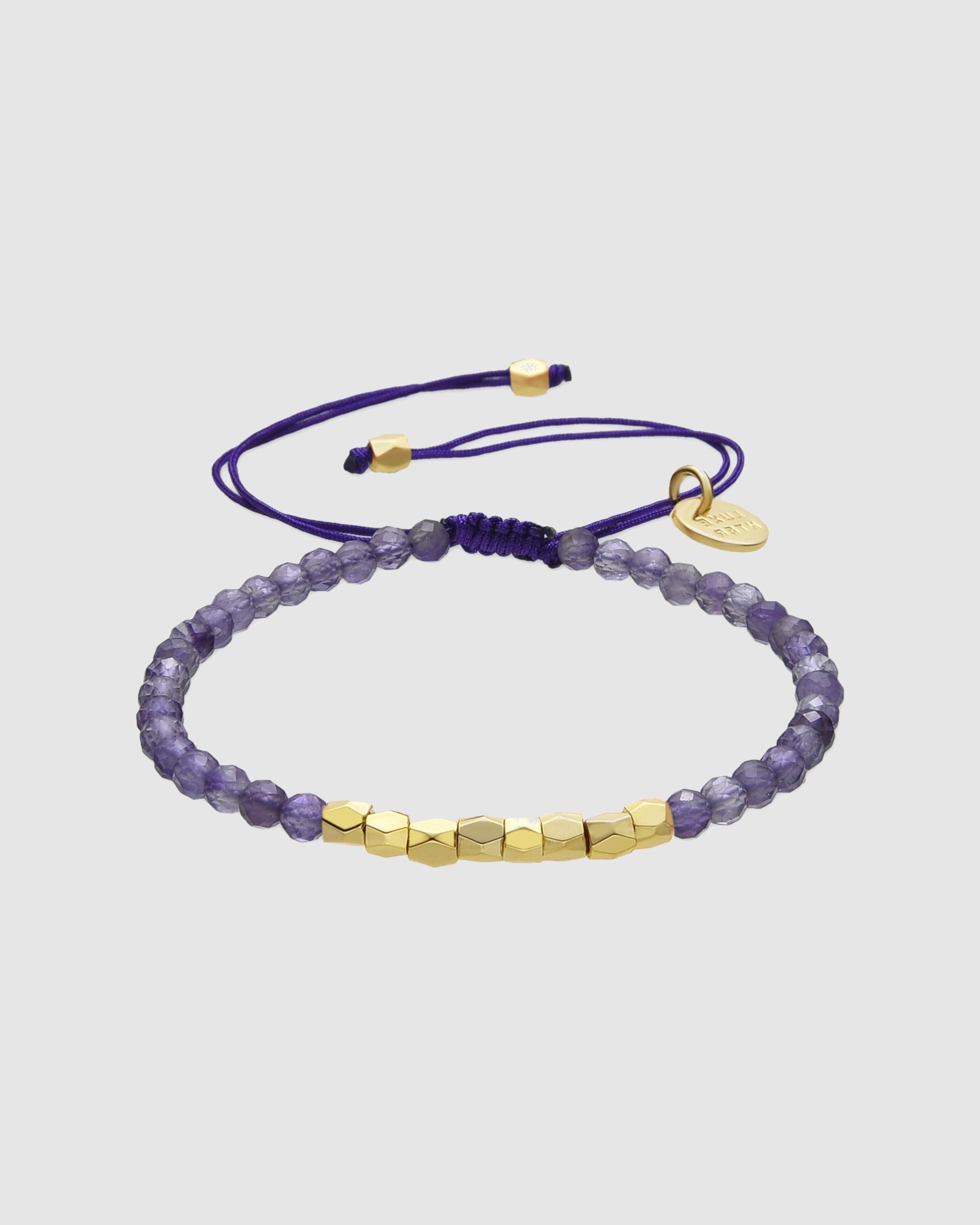 Pulseira de Cordão e Fio Boho Acabada em Ouro de 18 Quilates com Ametista Lilás-1