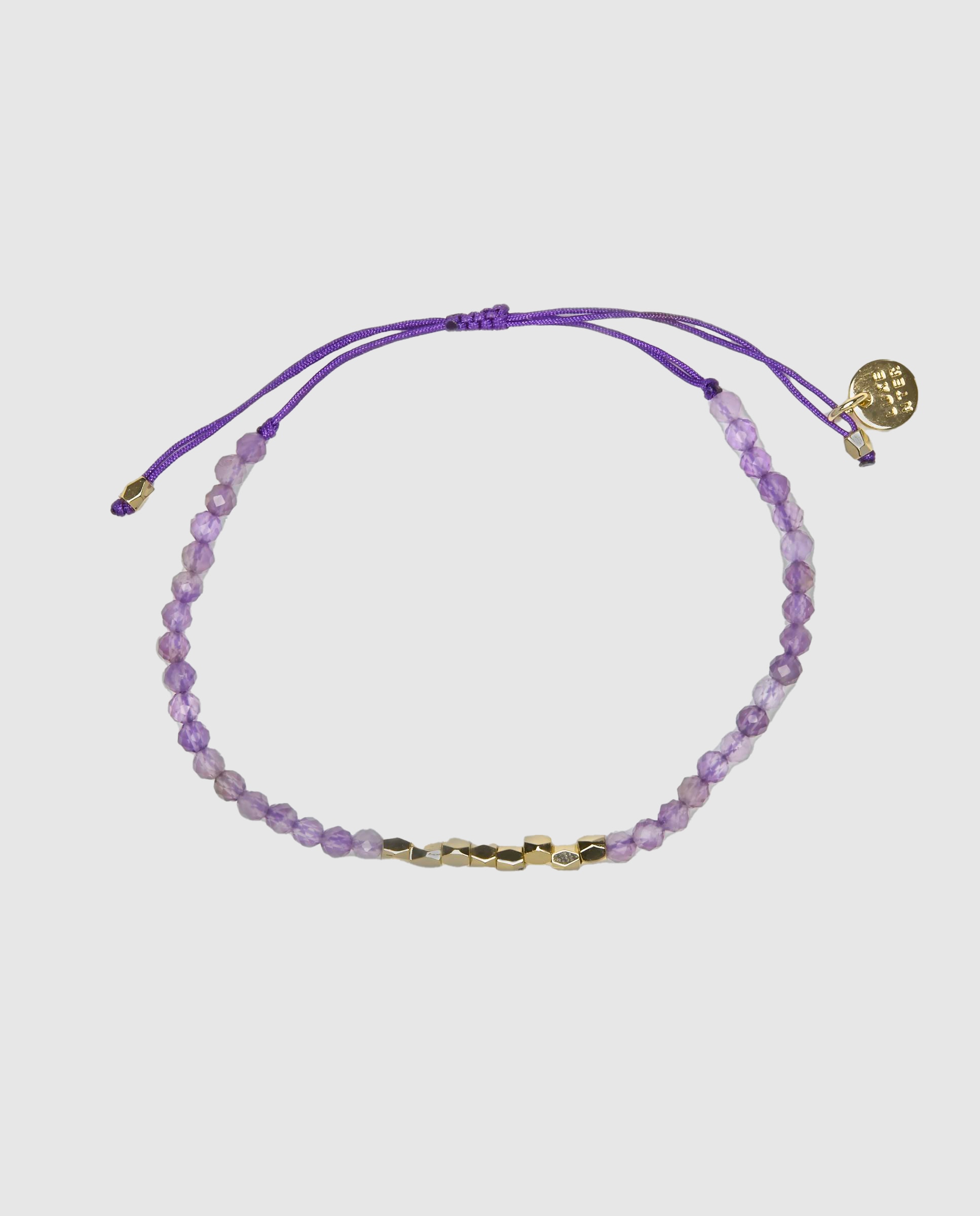 Pulseira de Cordão e Fio Boho Acabada em Ouro de 18 Quilates com Ametista Lilás-3