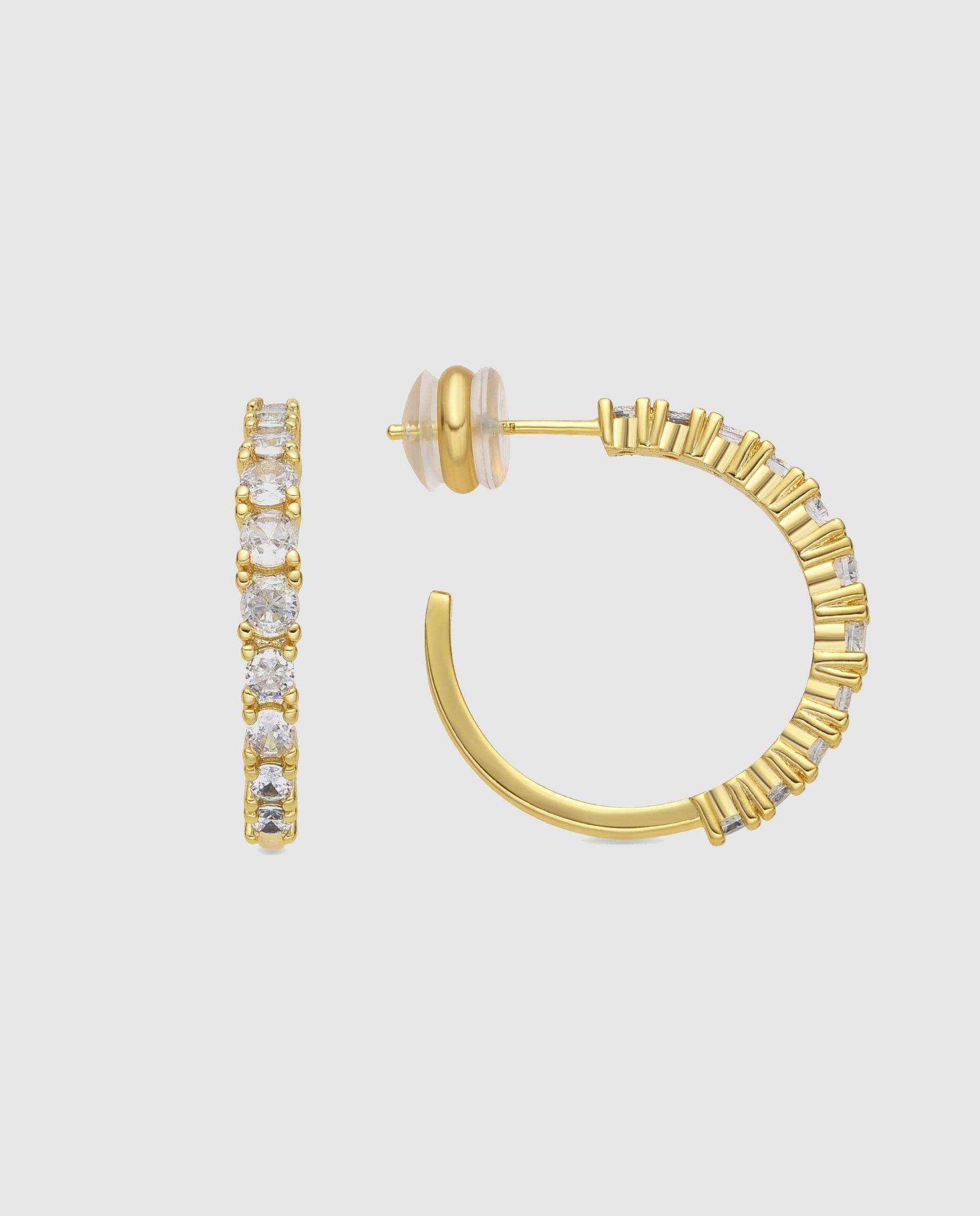 Brincos de Argola Basic Acabados em Ouro de 18 Quilates com Zirconita Brilhante Ouro-1