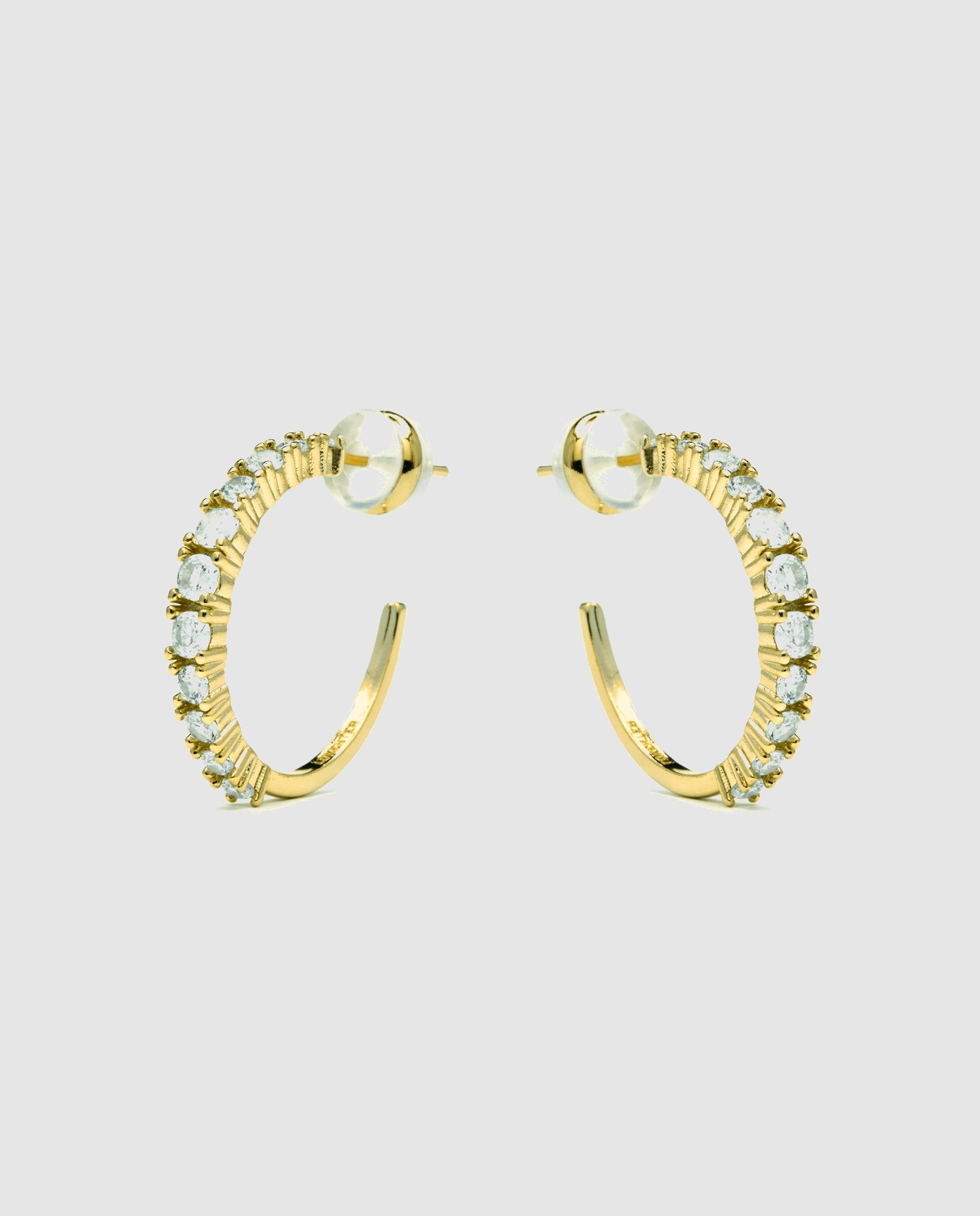 Brincos de Argola Basic Acabados em Ouro de 18 Quilates com Zirconita Brilhante Ouro-4